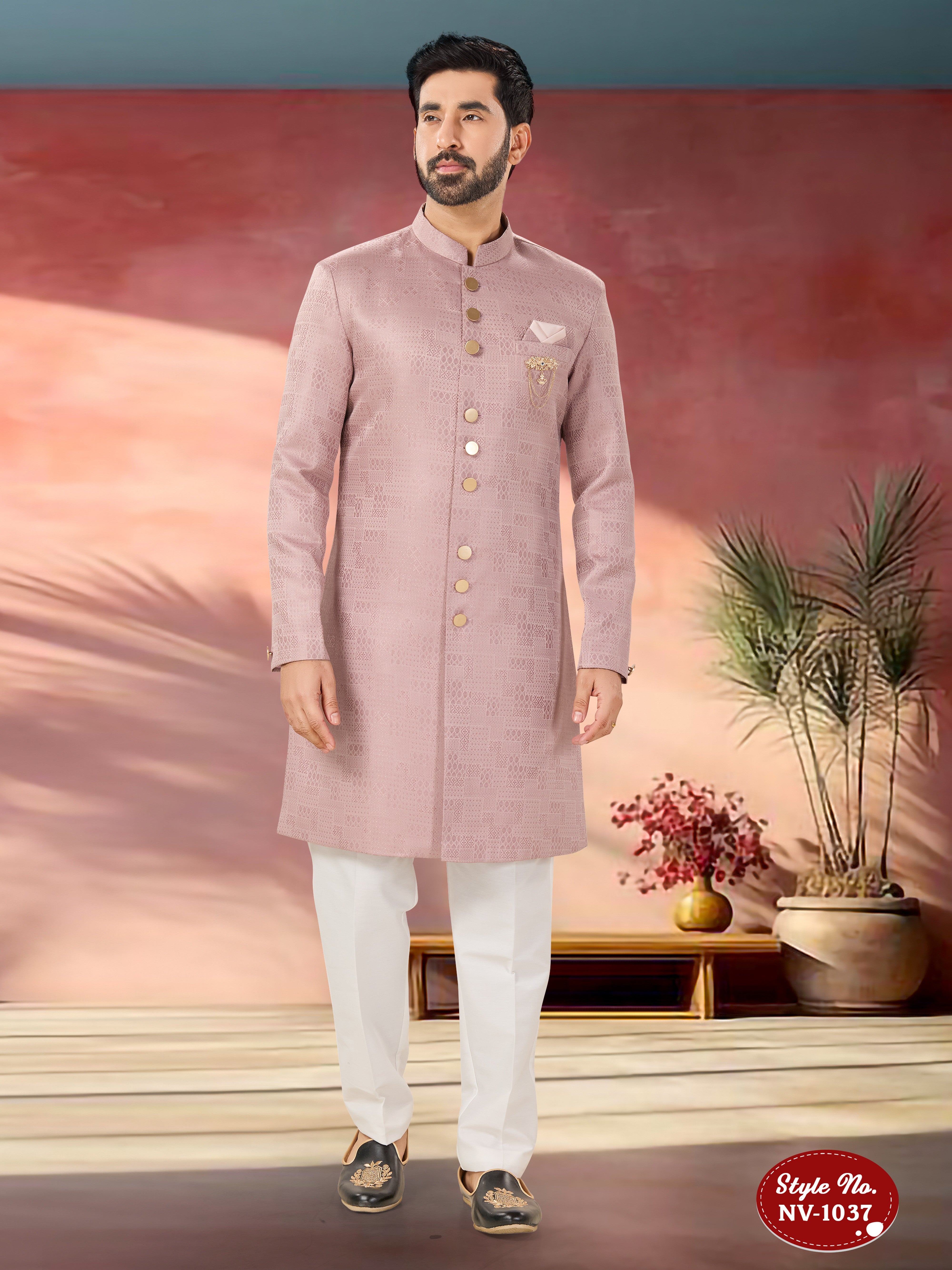 UNIQUE STYLE INDO-WESTERN SET WITH SELF-DESIGN IN PINK TONE