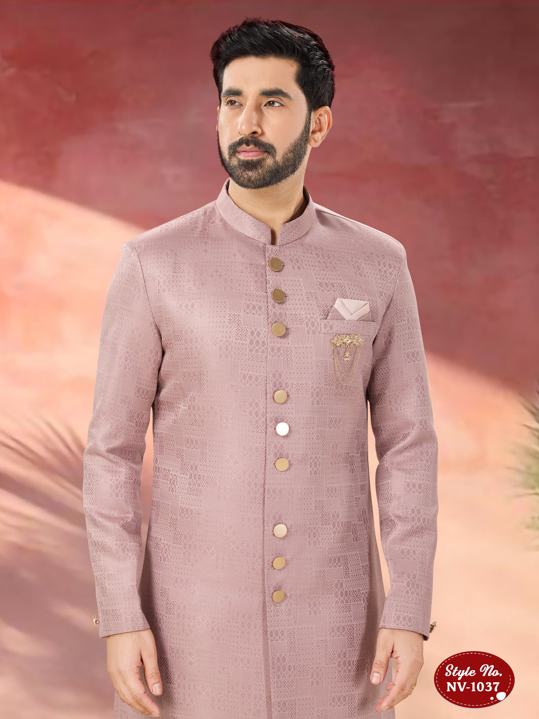 UNIQUE STYLE INDO-WESTERN SET WITH SELF-DESIGN IN PINK TONE