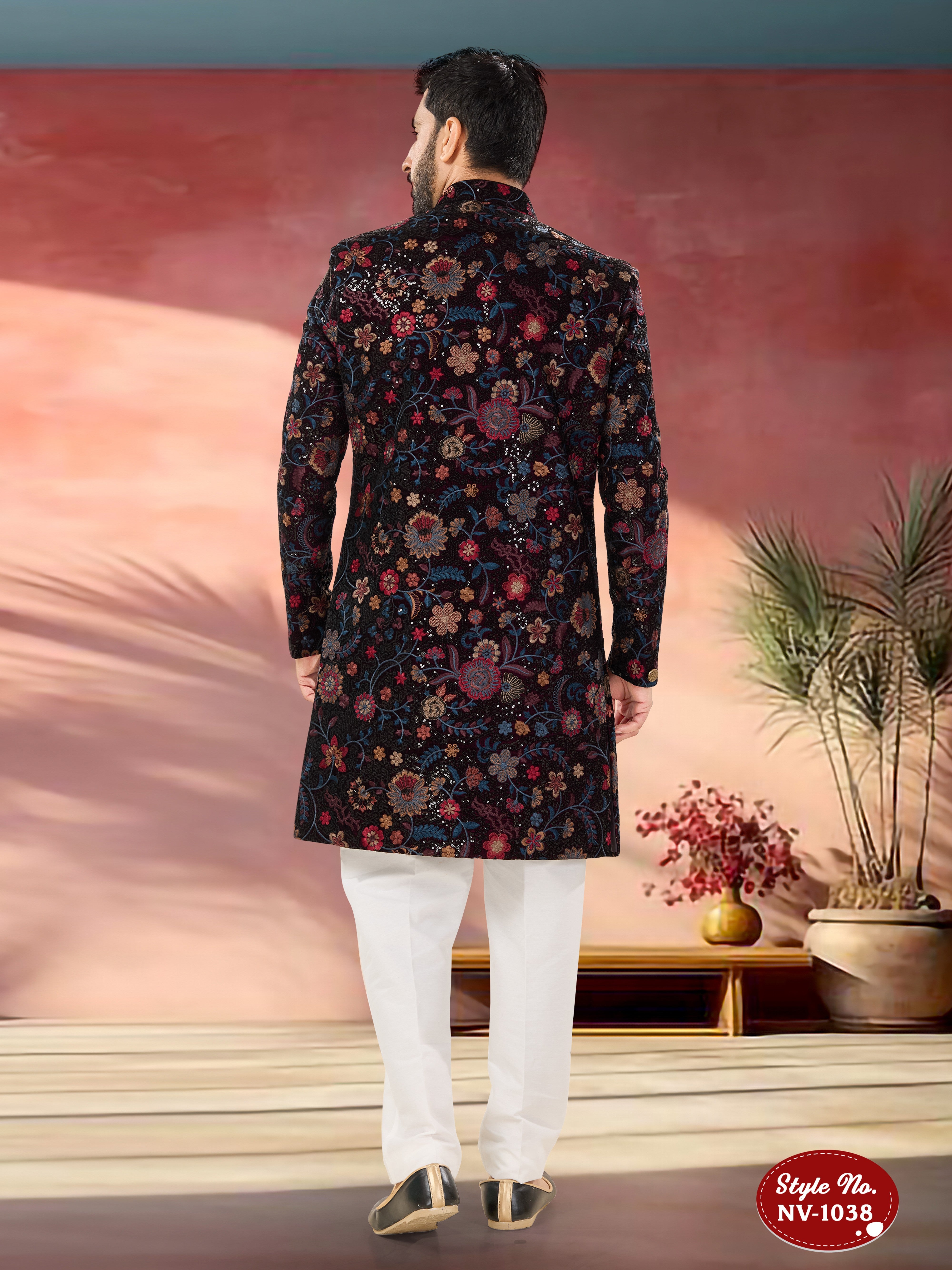 HEAVY THREAD EMBROIDERY INDO-WESTERN SET IN WINE HUE