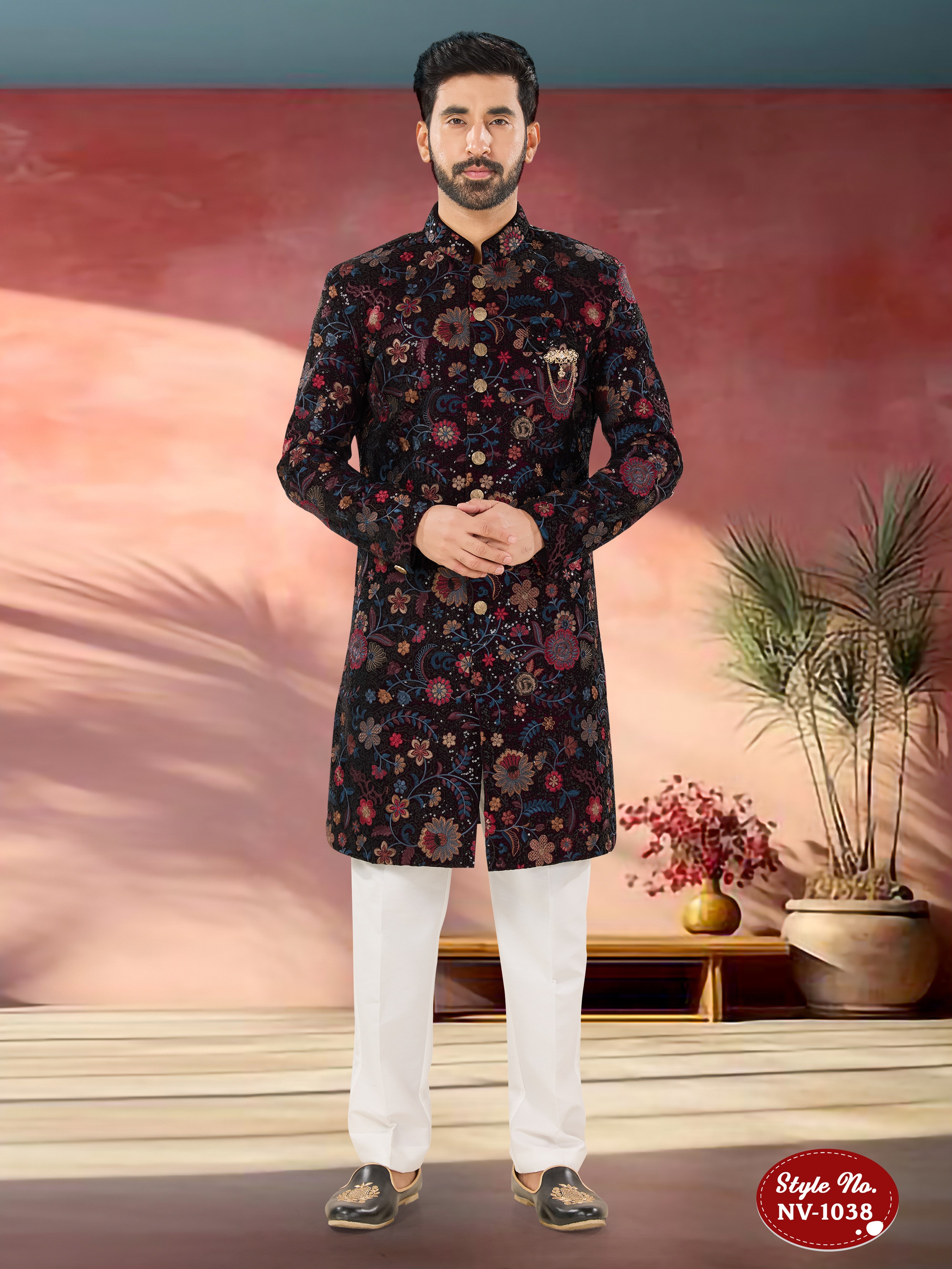 HEAVY THREAD EMBROIDERY INDO-WESTERN SET IN WINE HUE