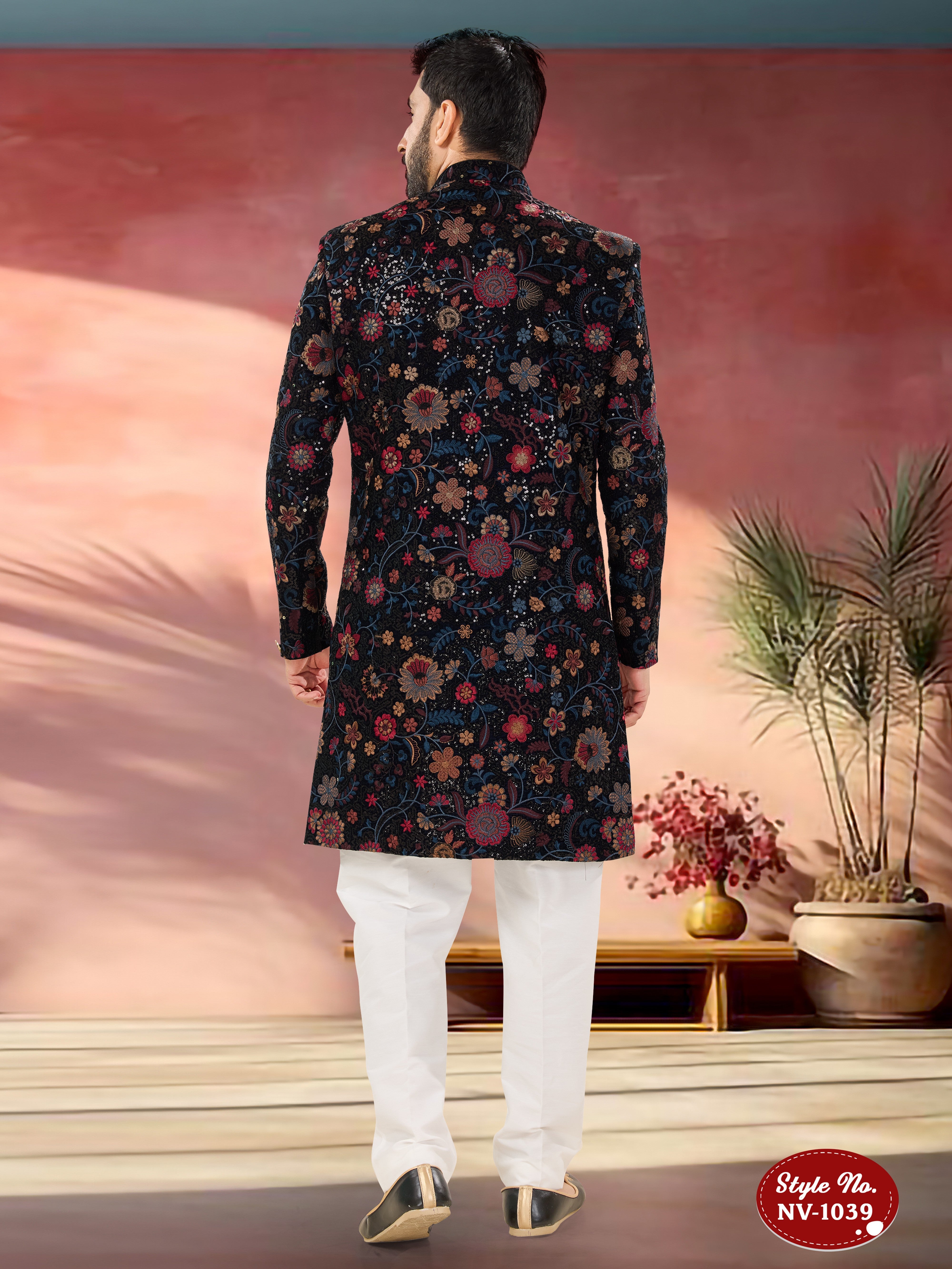 BLUE HUE INDO-WESTERN SET WITH HEAVY THREAD EMBROIDERY ALL-OVER