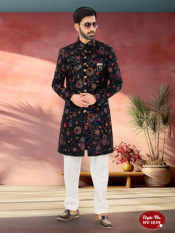 BLUE HUE INDO-WESTERN SET WITH HEAVY THREAD EMBROIDERY ALL-OVER
