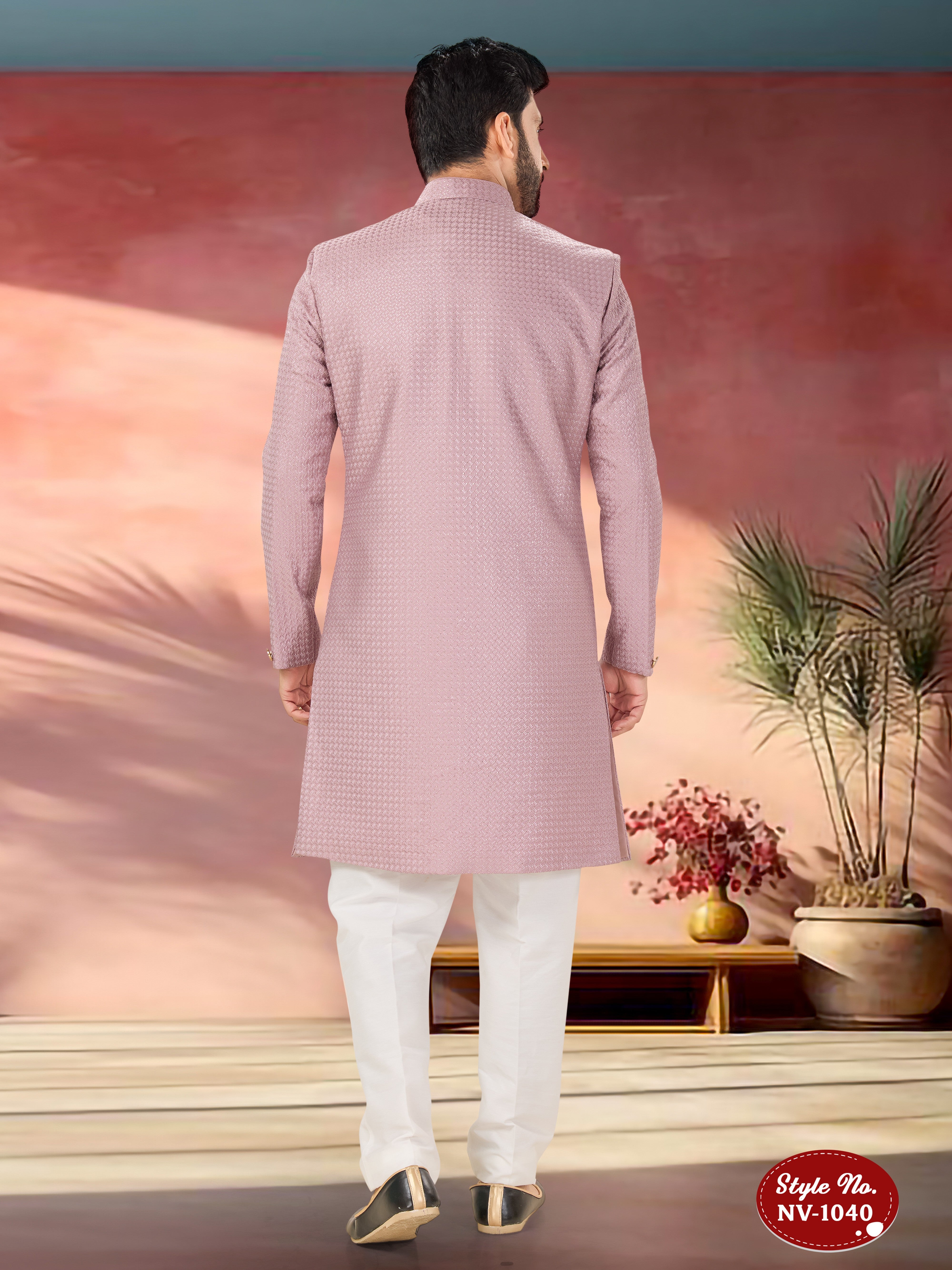 ONION-PINK TONE INDO-WESTERN SET WITH THREAD EMBROIDERY ALL-OVER