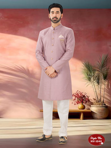 ONION-PINK TONE INDO-WESTERN SET WITH THREAD EMBROIDERY ALL-OVER