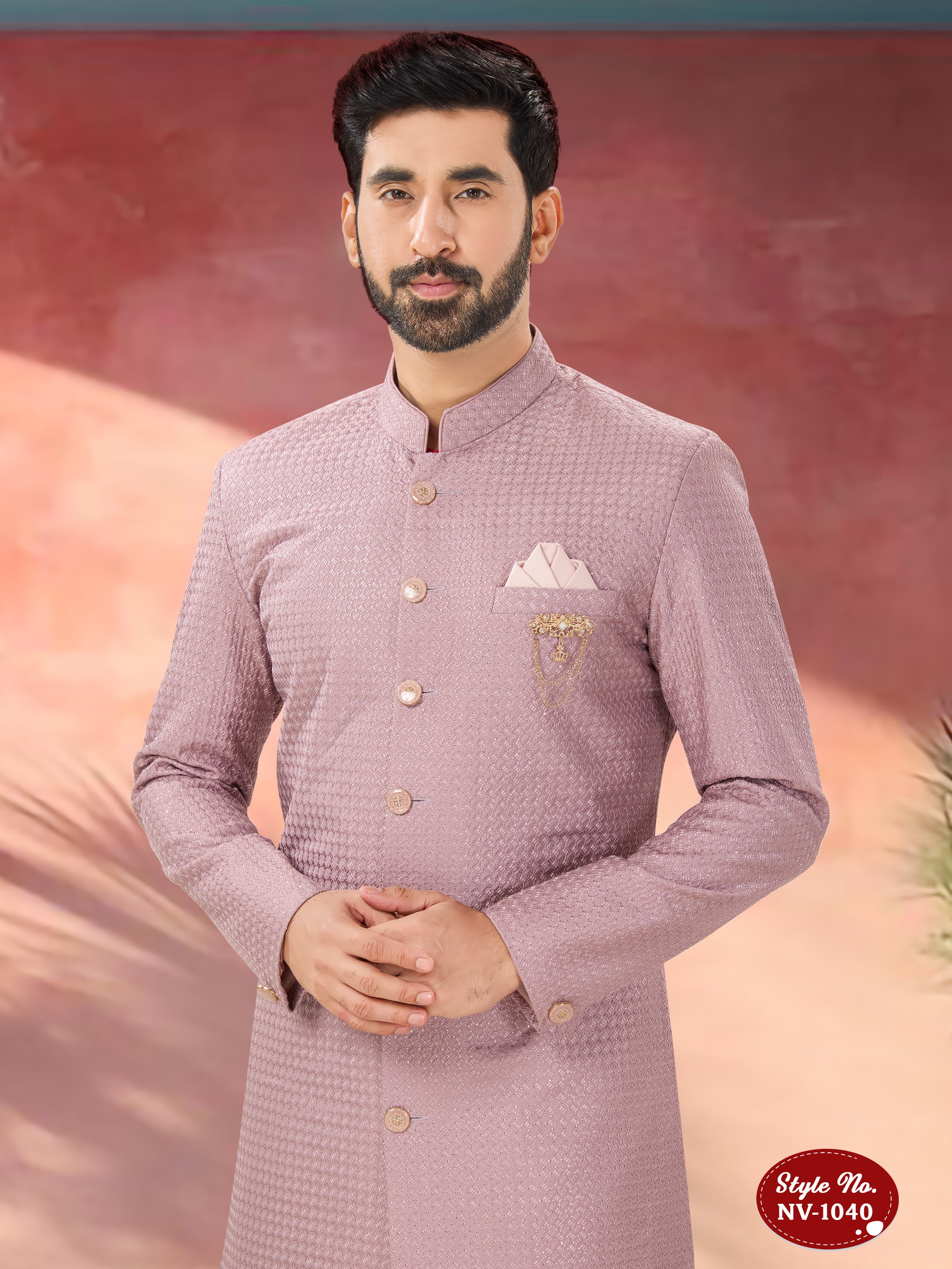 ONION-PINK TONE INDO-WESTERN SET WITH THREAD EMBROIDERY ALL-OVER
