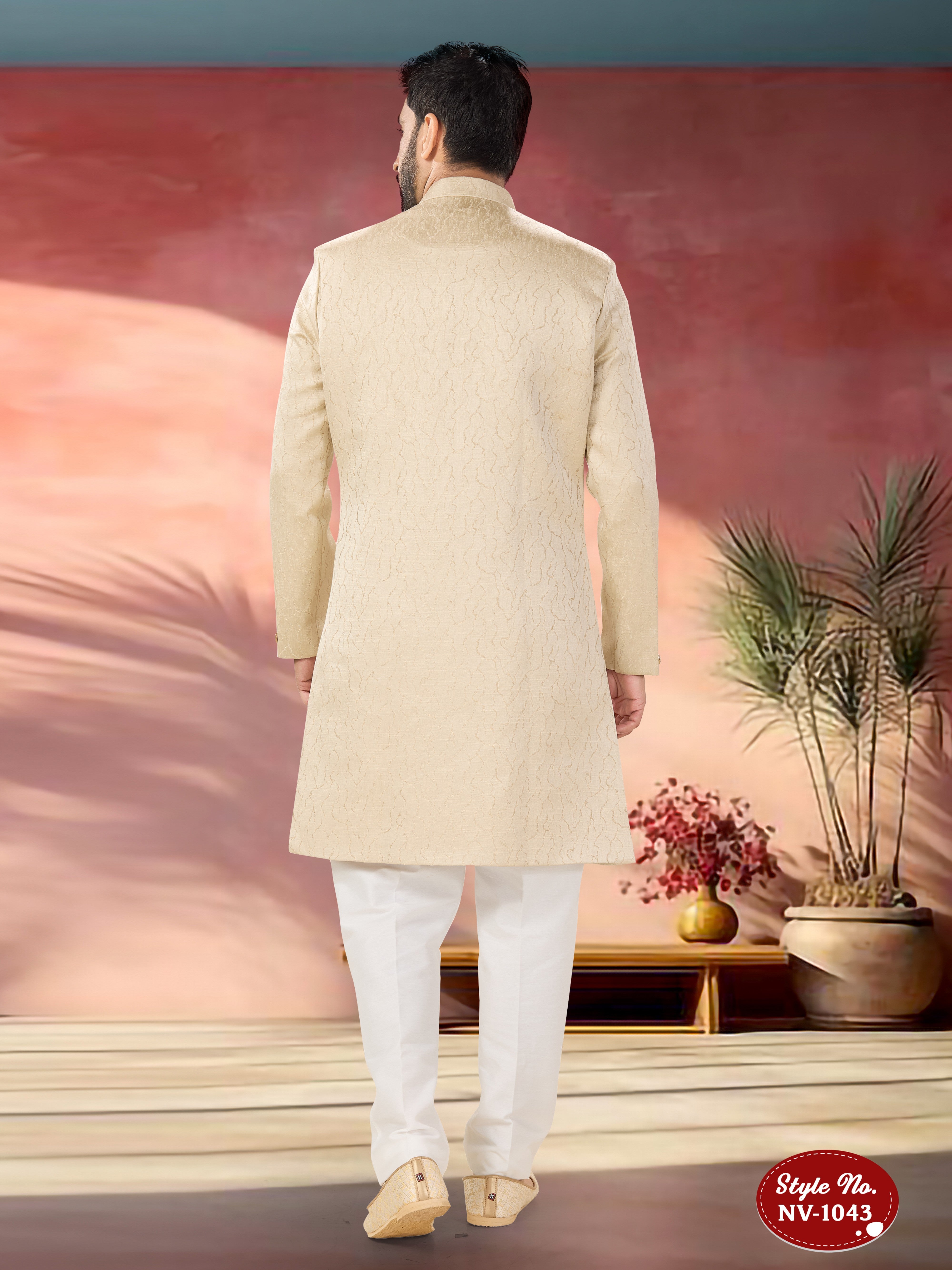 GOLD HUE INDO-WESTERN SET WITH SELF-DESIGN