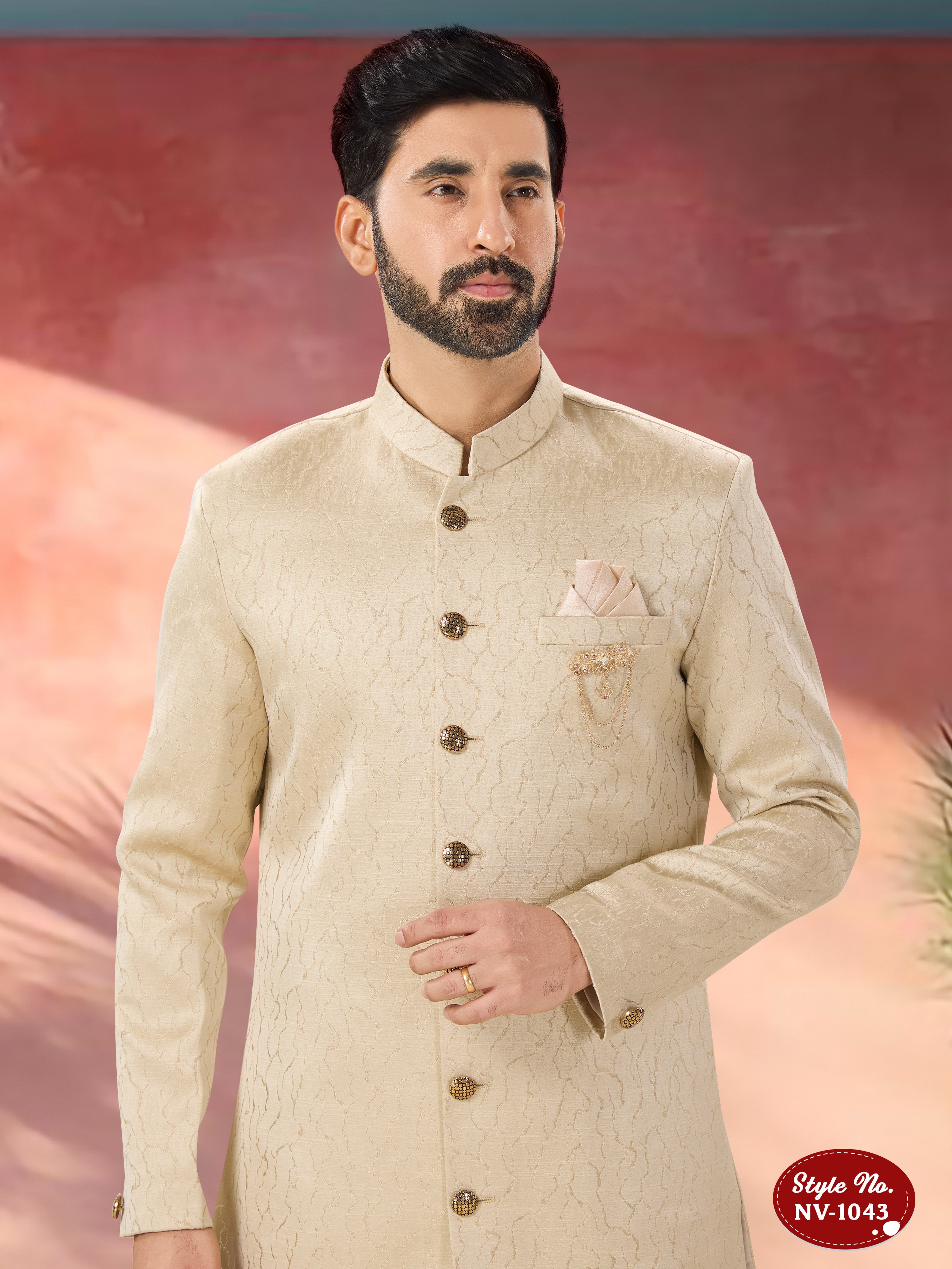 GOLD HUE INDO-WESTERN SET WITH SELF-DESIGN