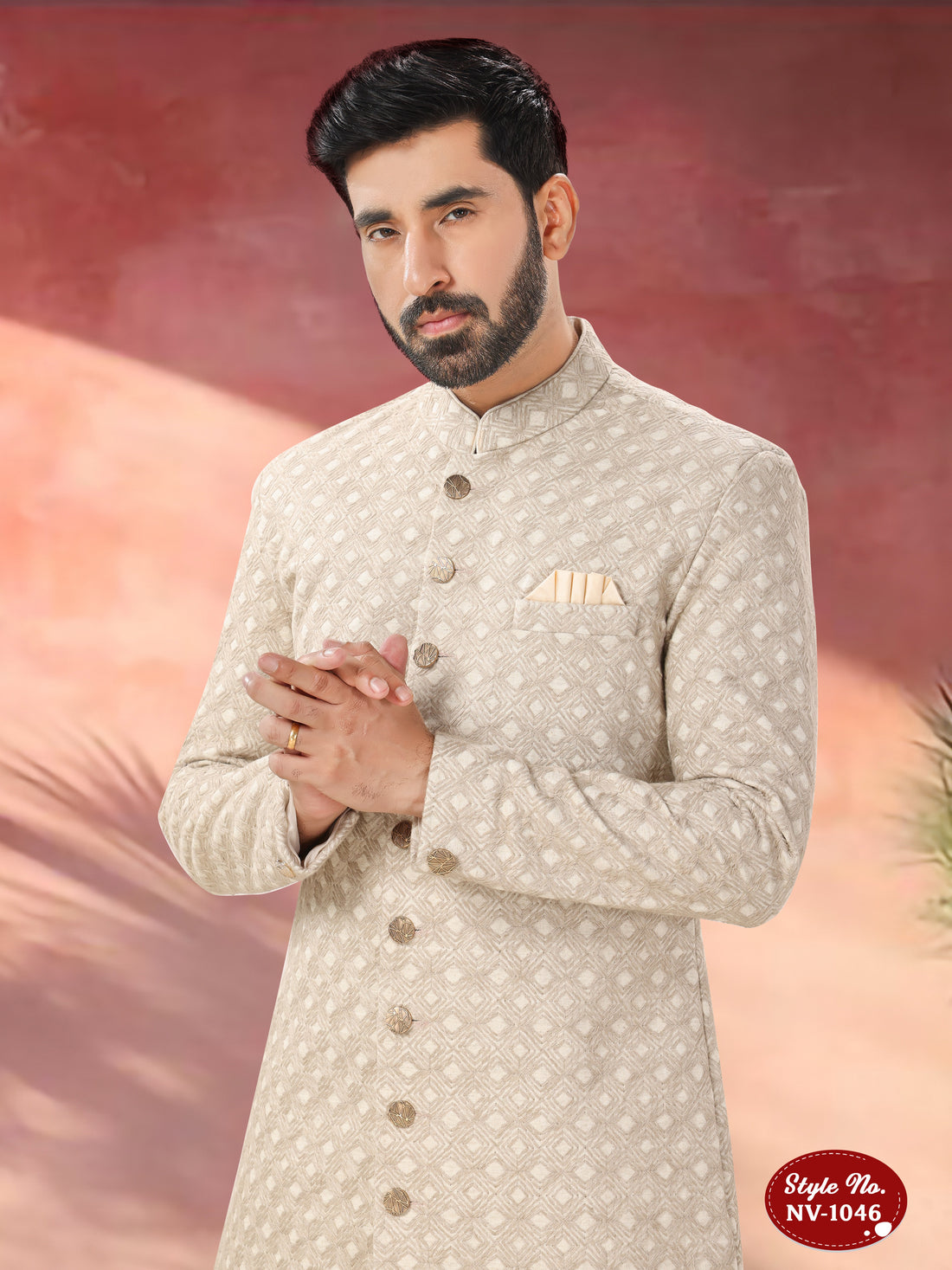 CREAM TONE INDO-WESTERN SET WITH THREAD EMBROIDERY ALL-OVER