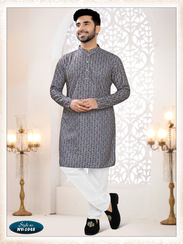 KURTA SET IN BLUE TONE WITH THREAD & SEQUENCE EMBROIDERY ALL-OVER
