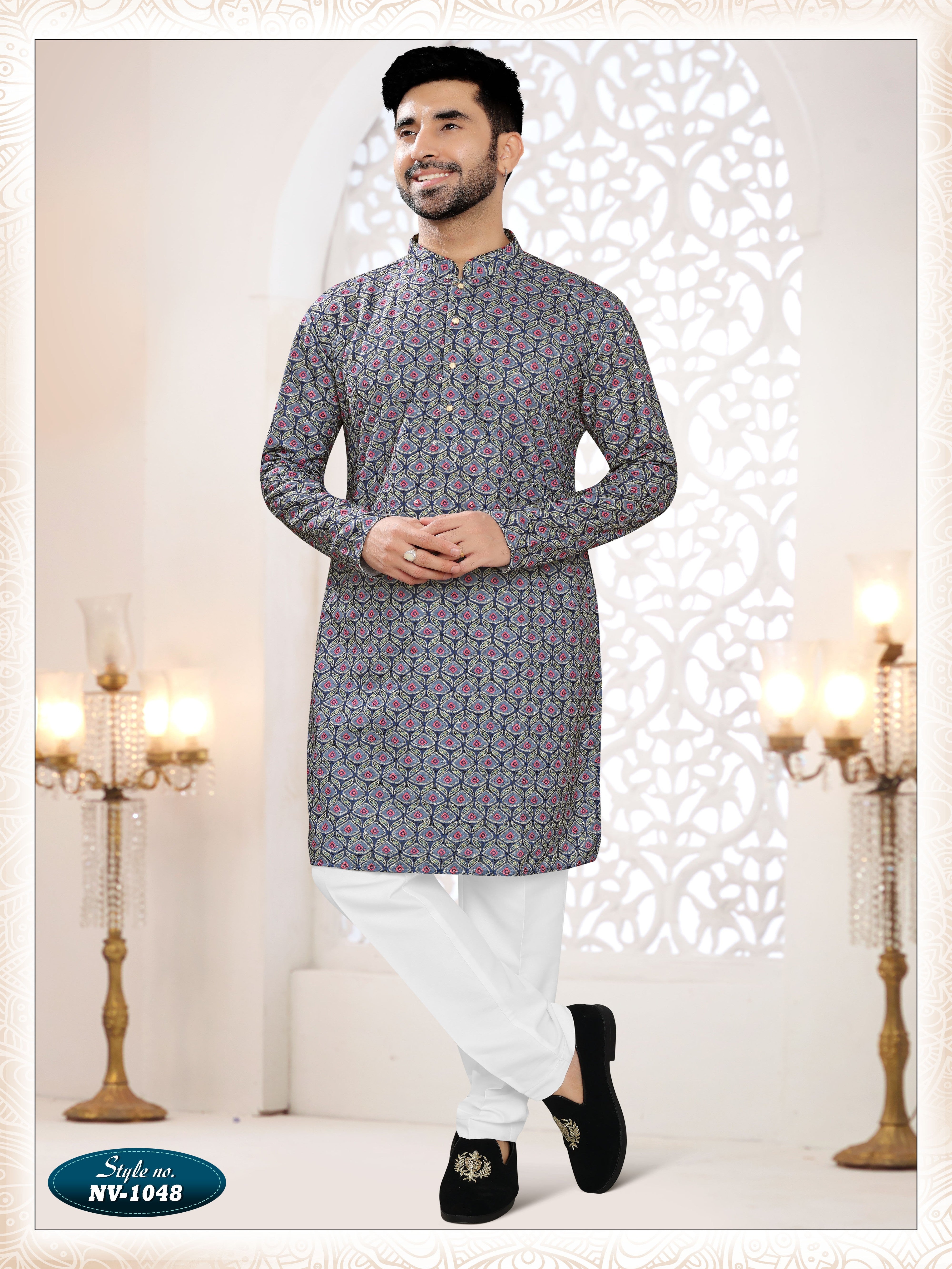KURTA SET IN BLUE TONE WITH THREAD & SEQUENCE EMBROIDERY ALL-OVER