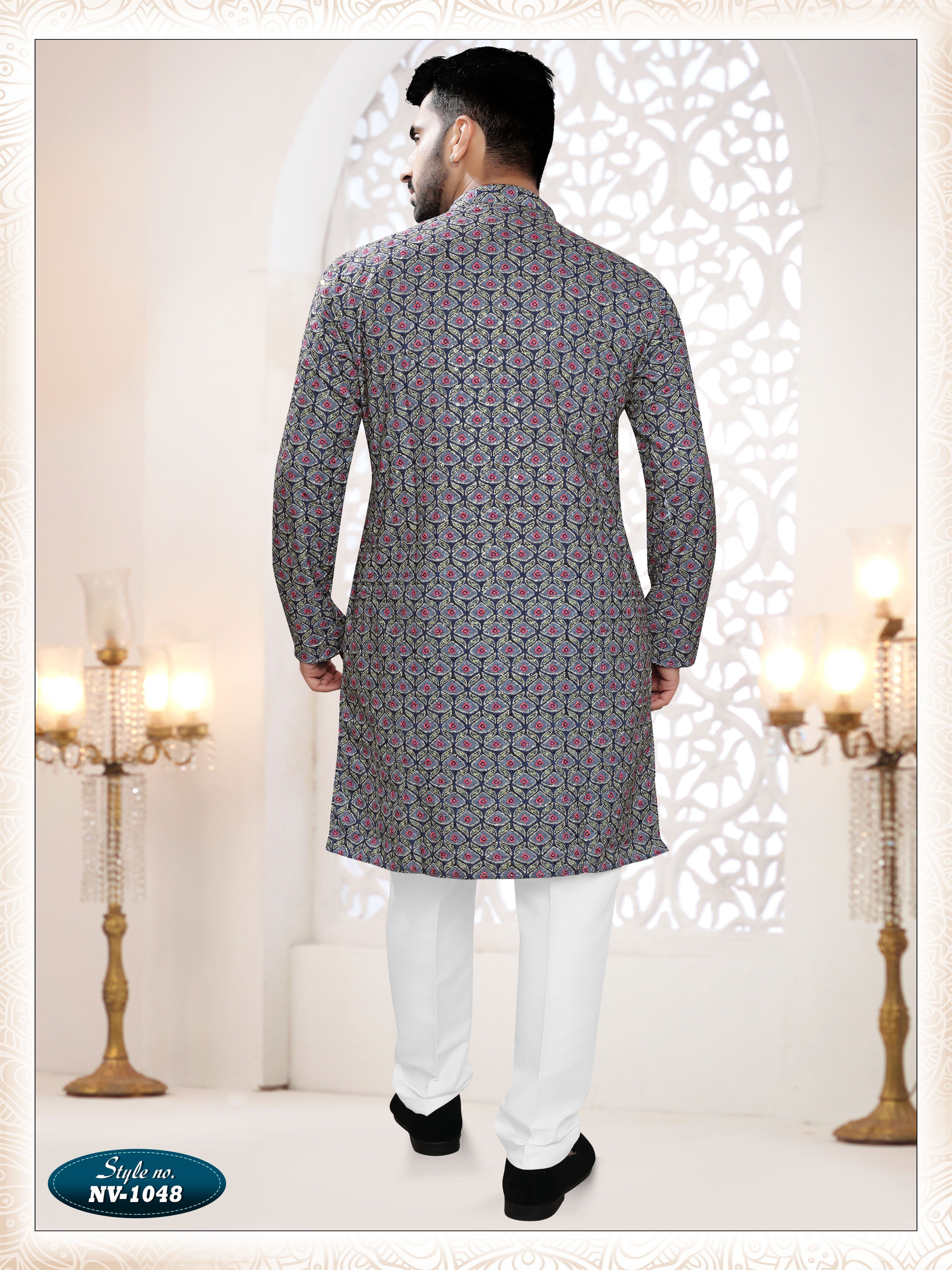 KURTA SET IN BLUE TONE WITH THREAD & SEQUENCE EMBROIDERY ALL-OVER