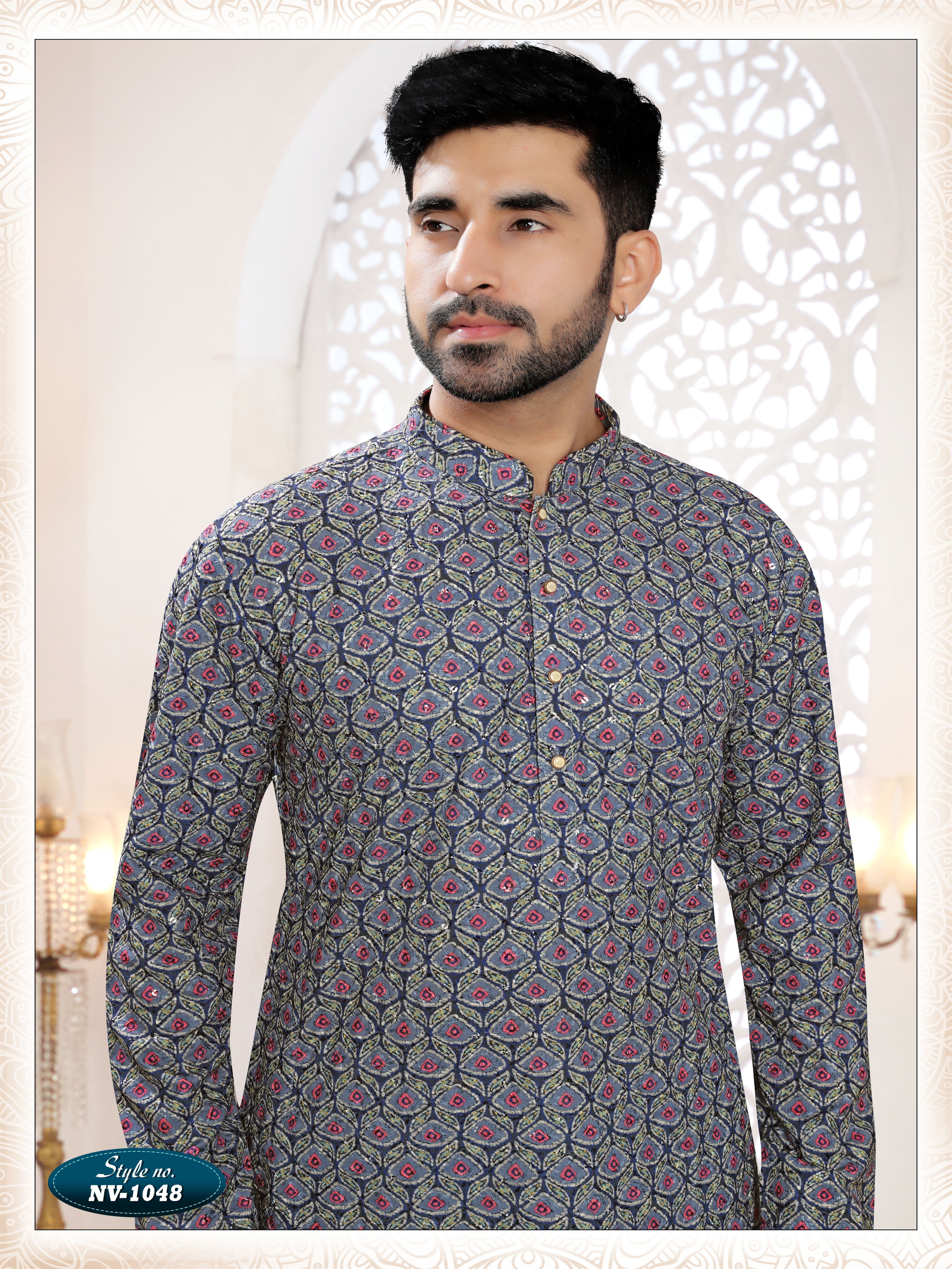KURTA SET IN BLUE TONE WITH THREAD & SEQUENCE EMBROIDERY ALL-OVER