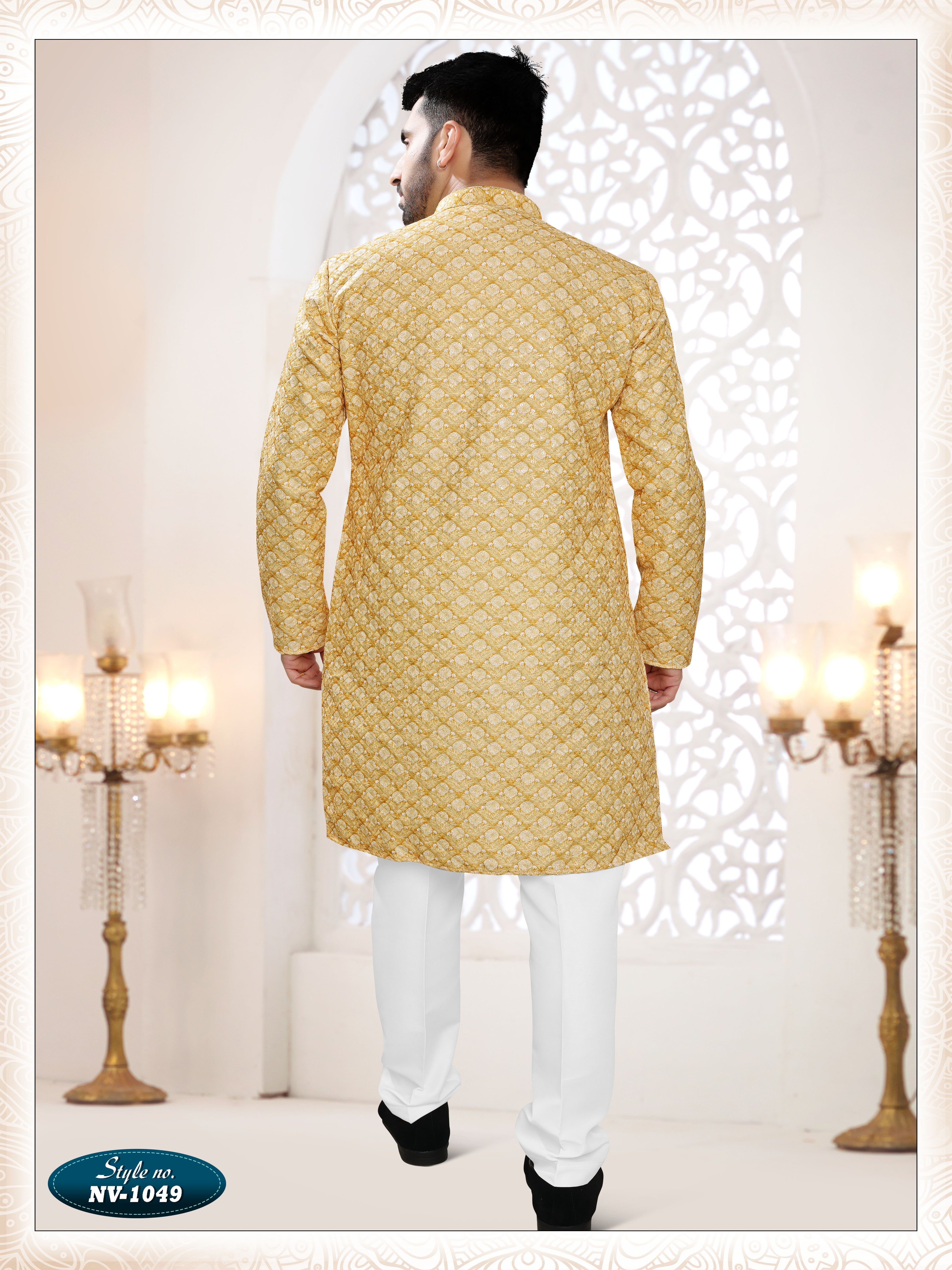 YELLOW KURTA SET WITH THREAD EMBROIDERY ALL-OVER