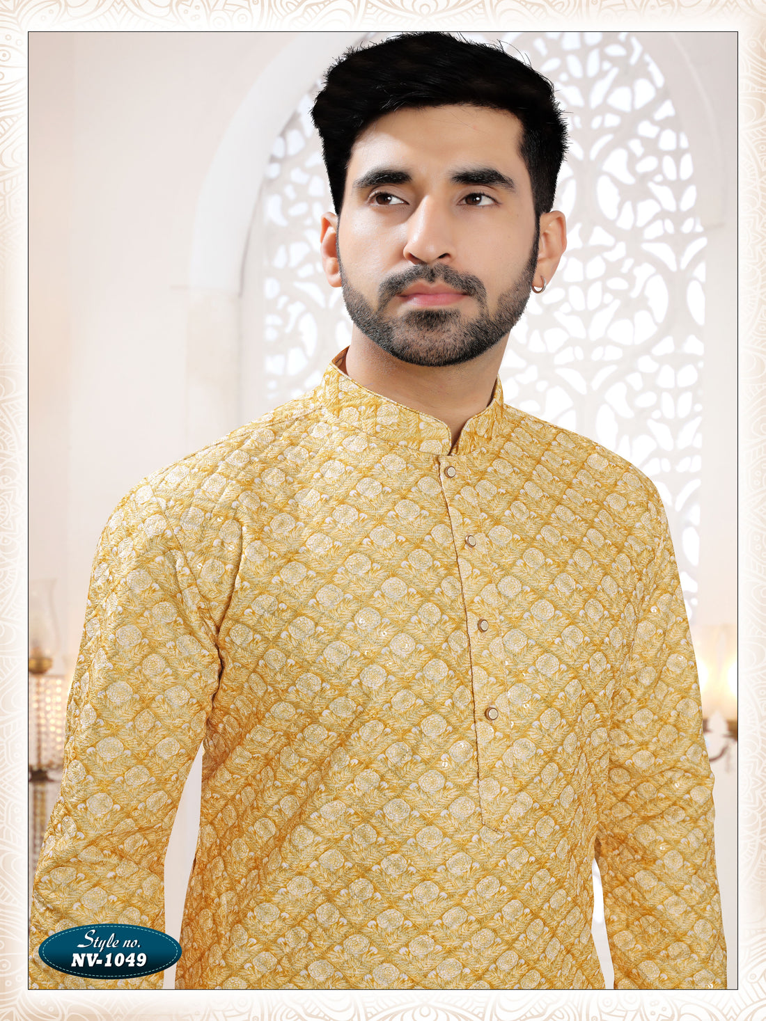 FESTIVE WEAR ONLY KURTA IN YELLOW WITH THREAD EMBROIDERY ALL-OVER