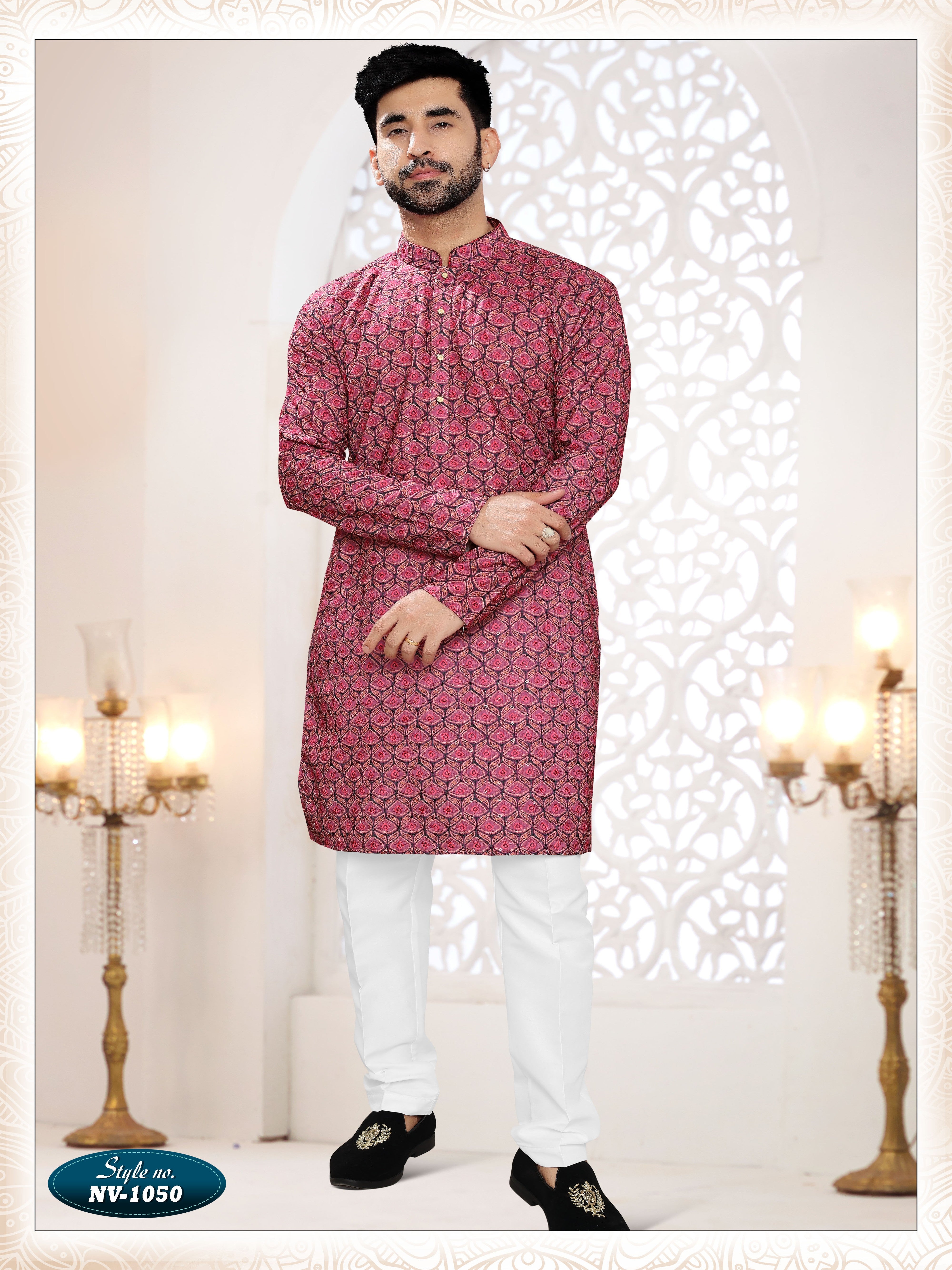 REDISH-WINE TONE KURTA SET WITH THREAD EMBROIDERY ALL-OVER