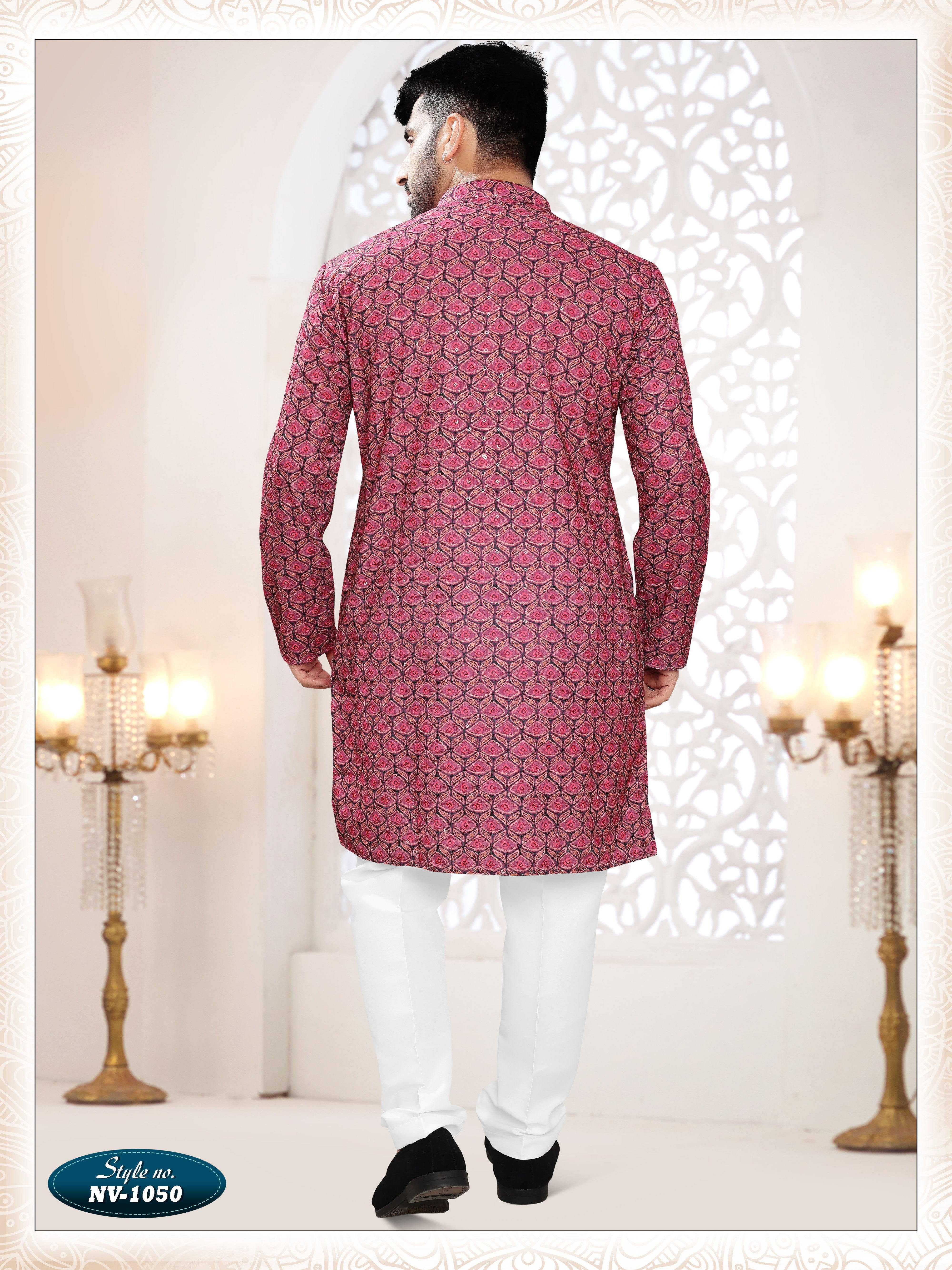 REDISH-WINE TONE KURTA SET WITH THREAD EMBROIDERY ALL-OVER