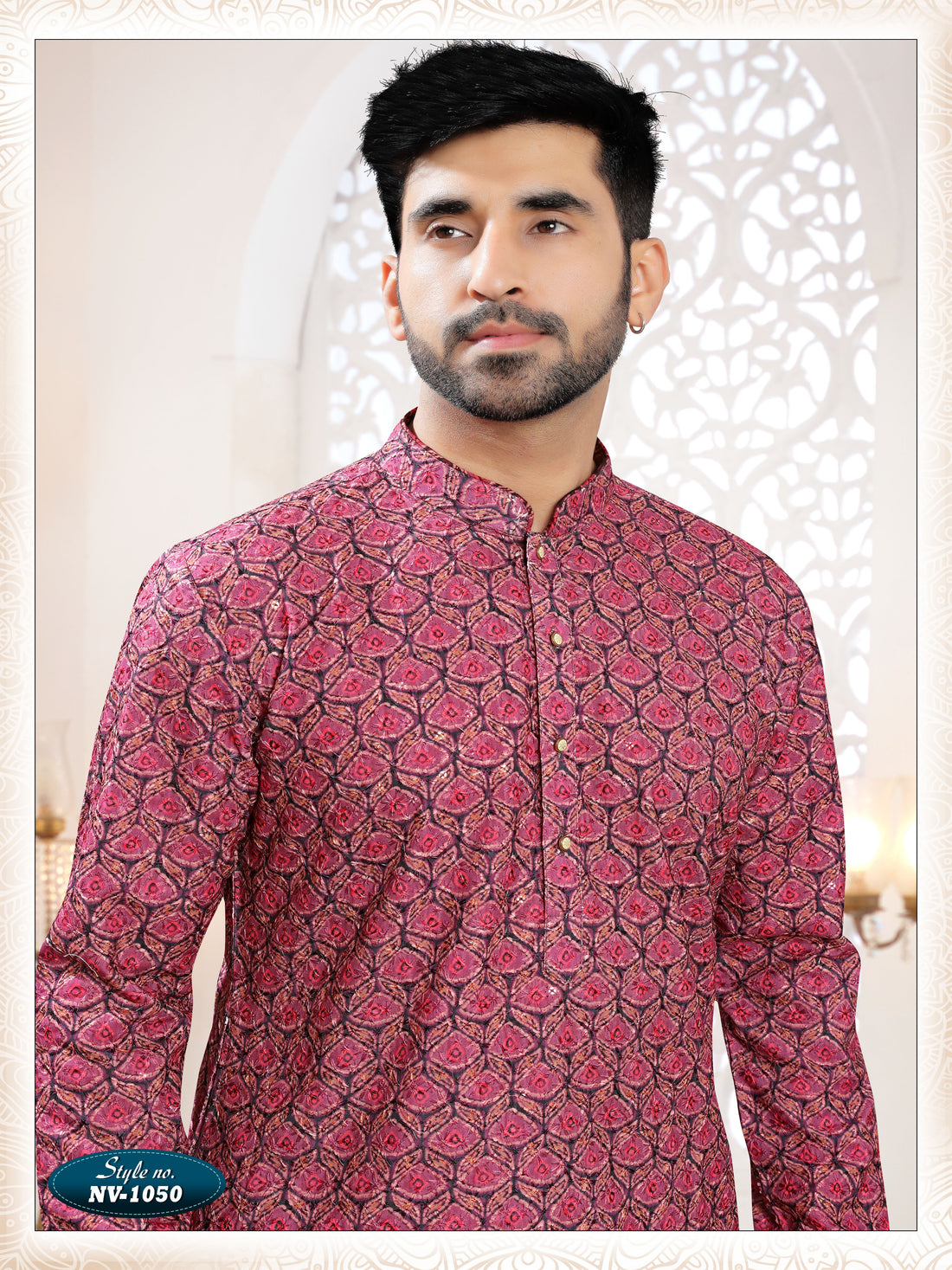 ONLY KURTA IN REDISH-WINE HUE WITH THREAD EMBROIDERY ALL-OVER