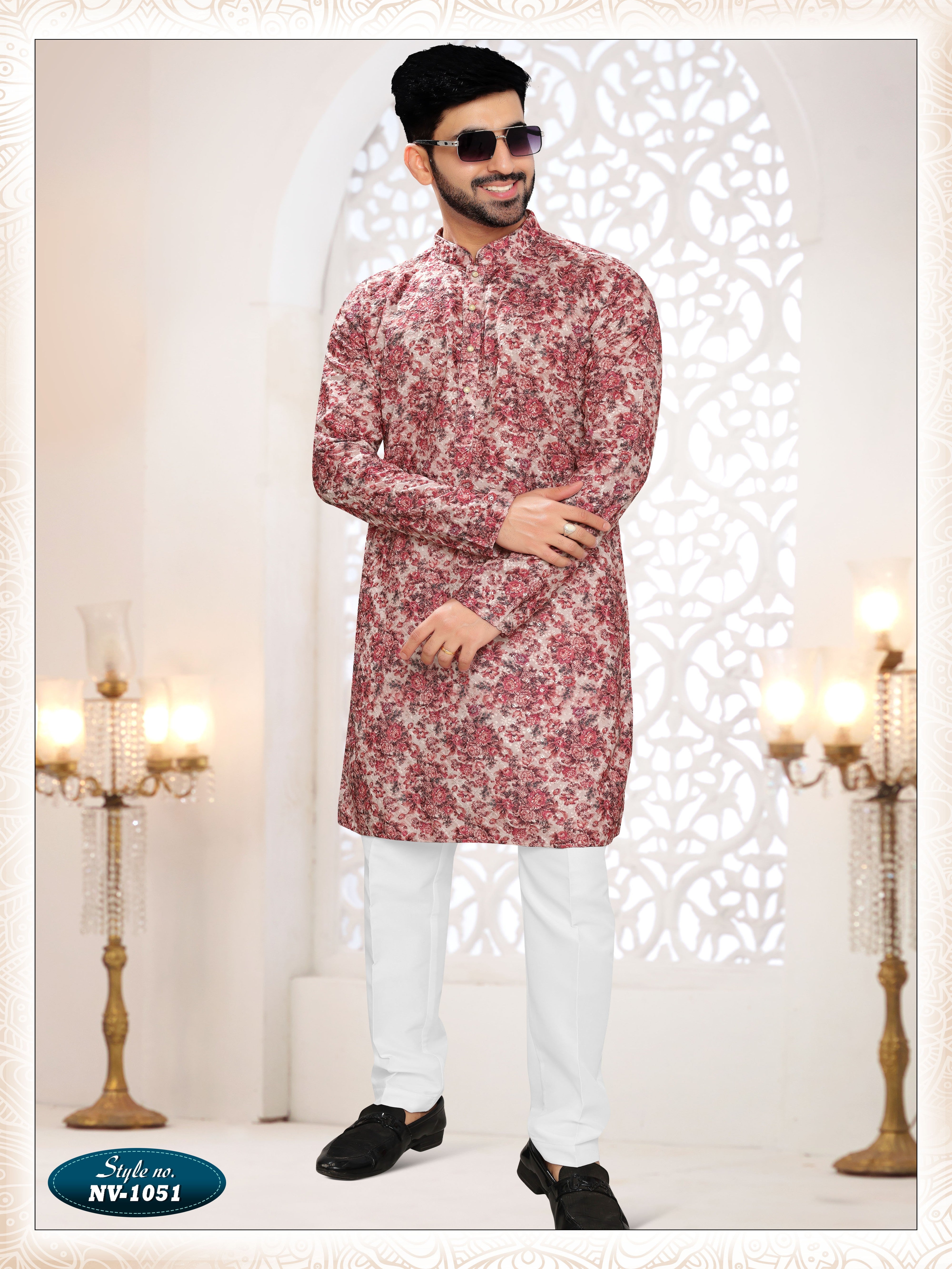 PINKISH-RED KURTA SET WITH THREAD EMBROIDERY ALL-OVER