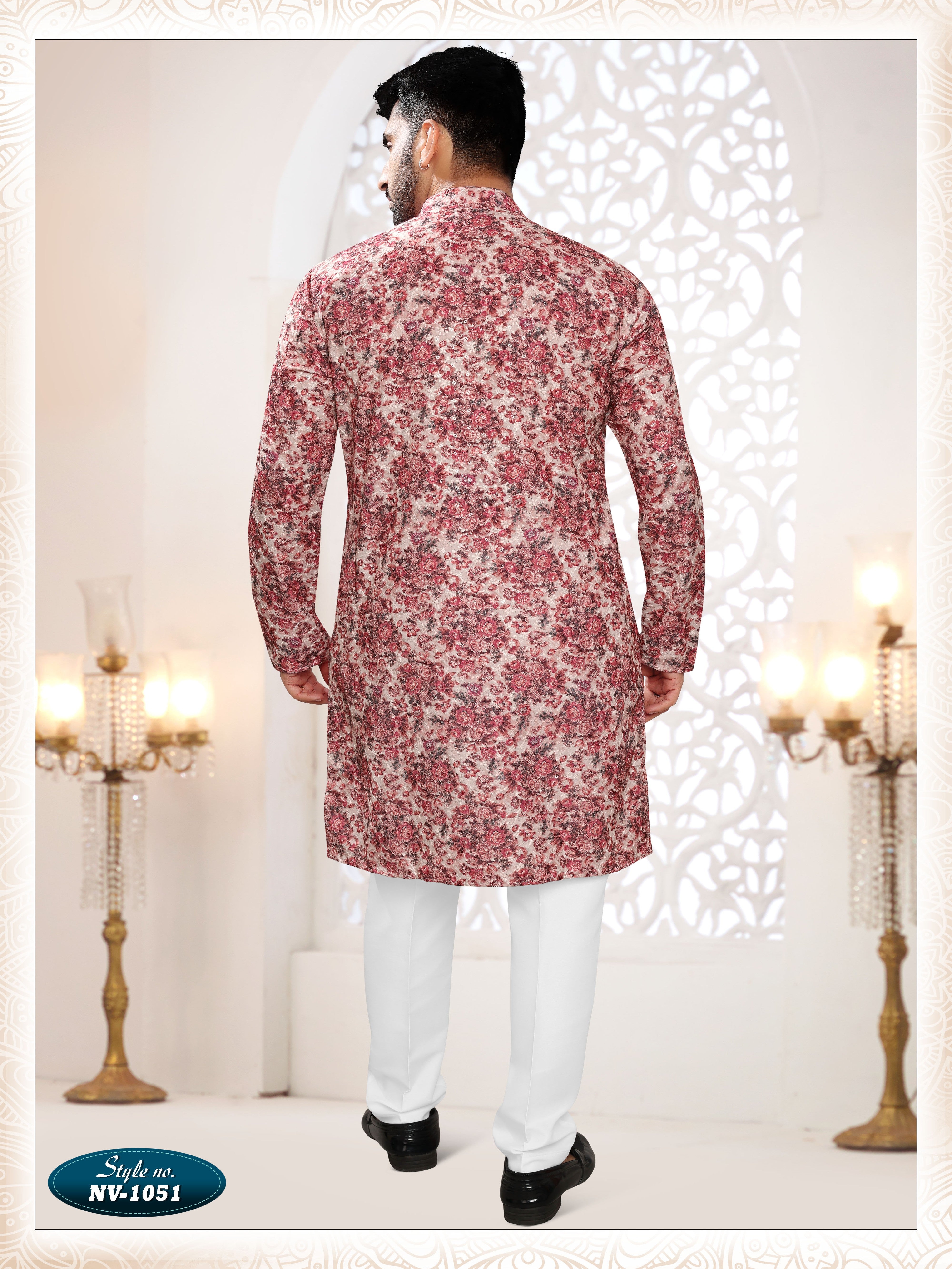 PINKISH-RED KURTA SET WITH THREAD EMBROIDERY ALL-OVER