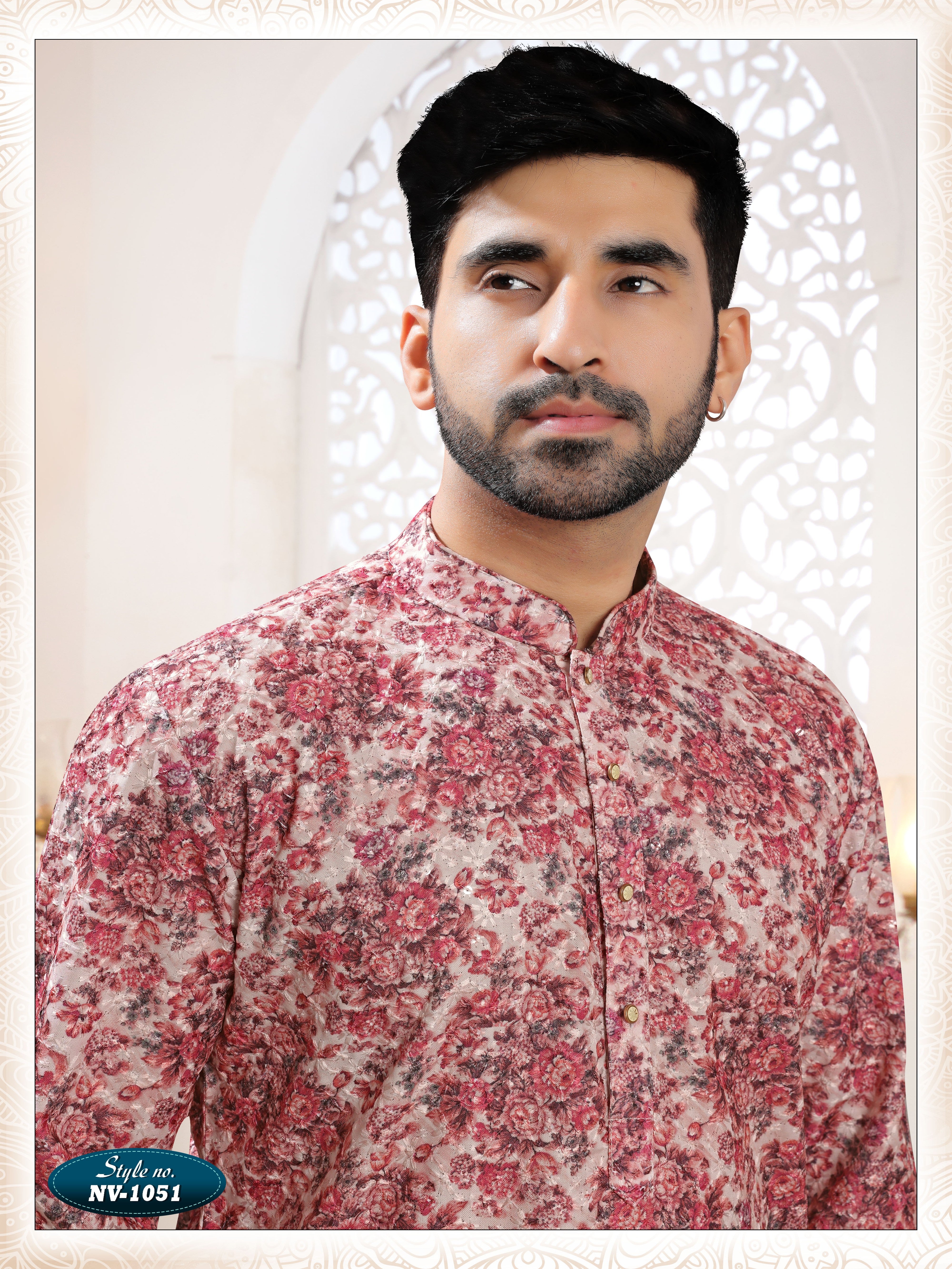 PINKISH-RED KURTA SET WITH THREAD EMBROIDERY ALL-OVER