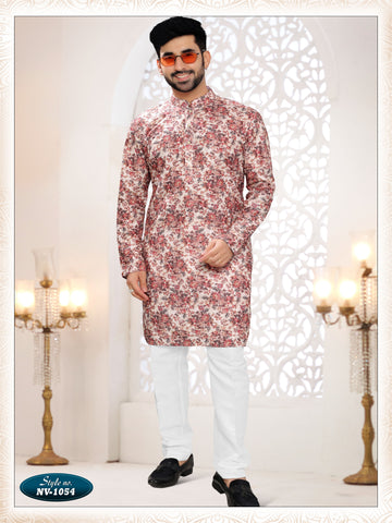 CREAM-BASE KURTA SET WITH THREAD EMBROIDERY ALL-OVER