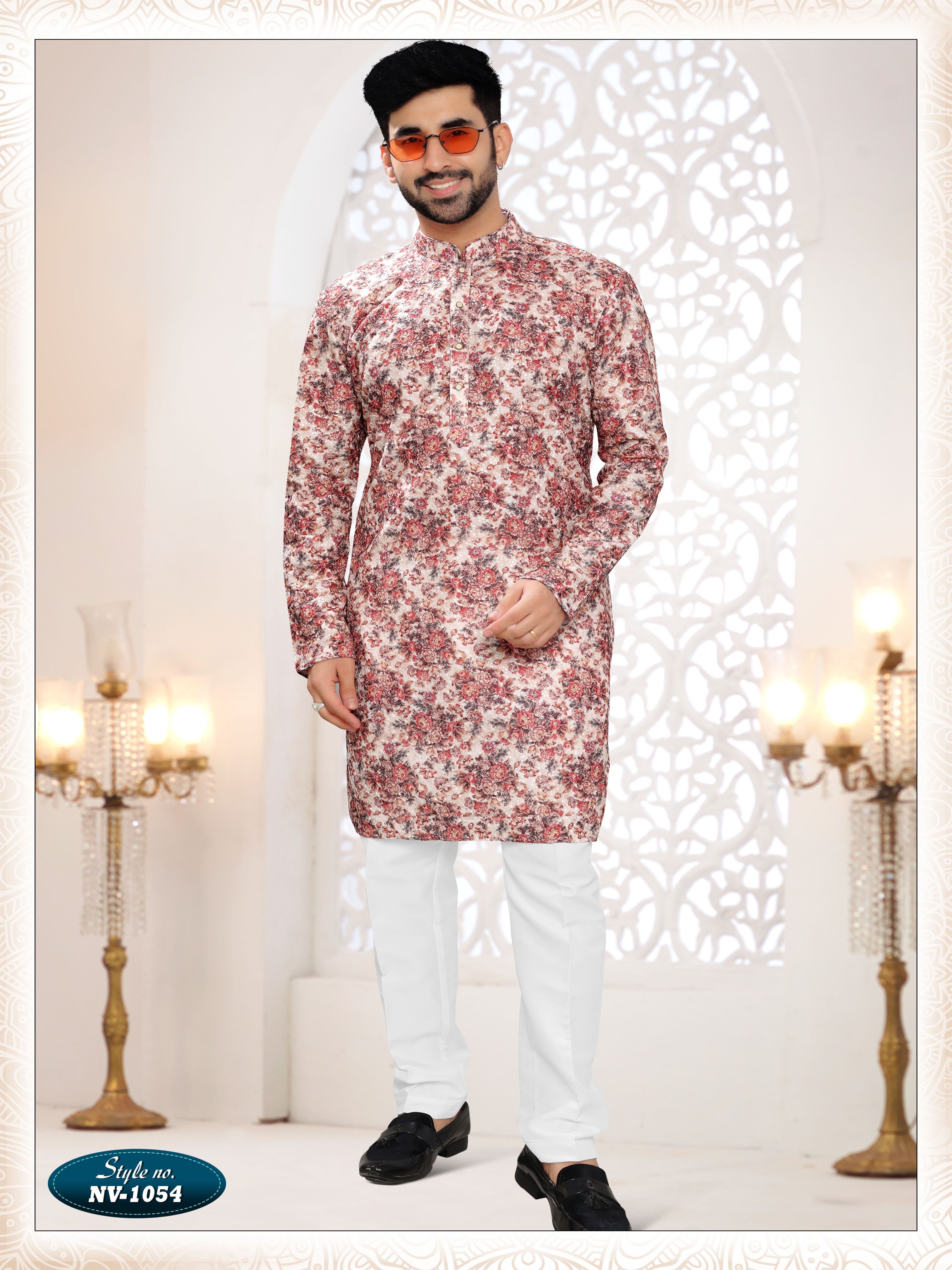 CREAM-BASE KURTA SET WITH THREAD EMBROIDERY ALL-OVER