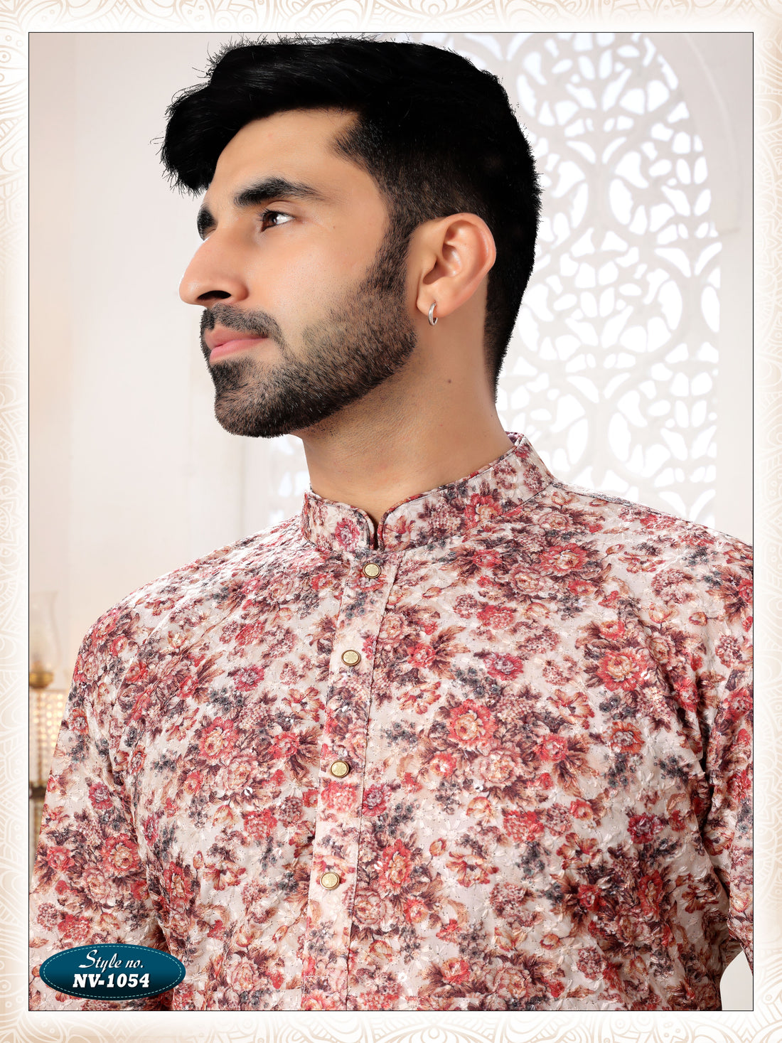 CREAM-BASE KURTA SET WITH THREAD EMBROIDERY ALL-OVER