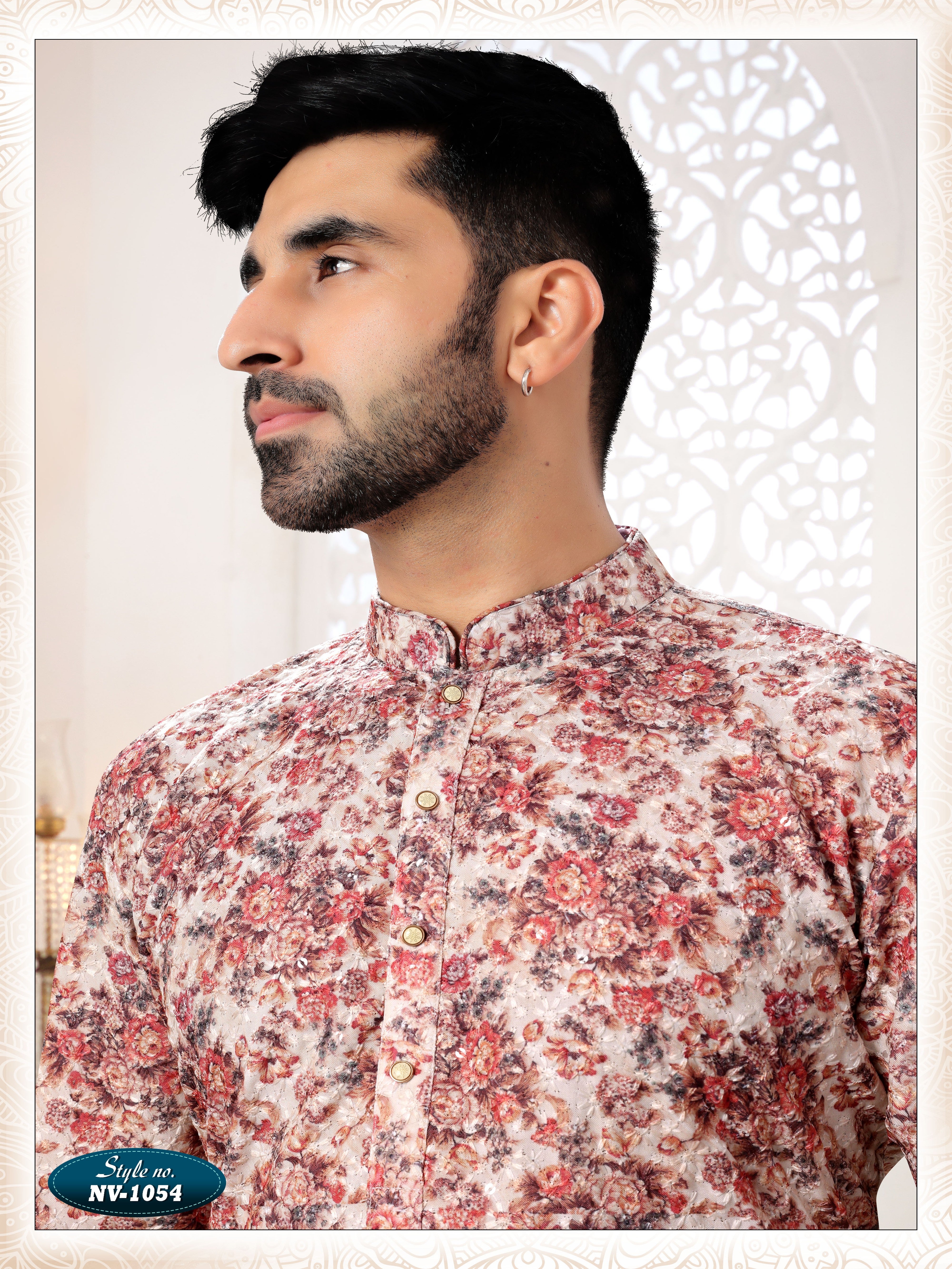 CREAM-BASE KURTA SET WITH THREAD EMBROIDERY ALL-OVER