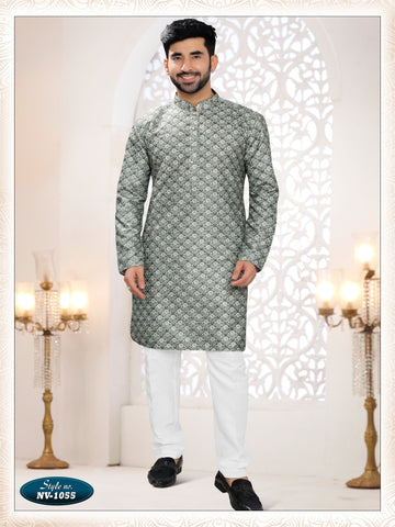 GREEN HUE KURTA SET WITH THREAD EMBROIDERY ALL-OVER