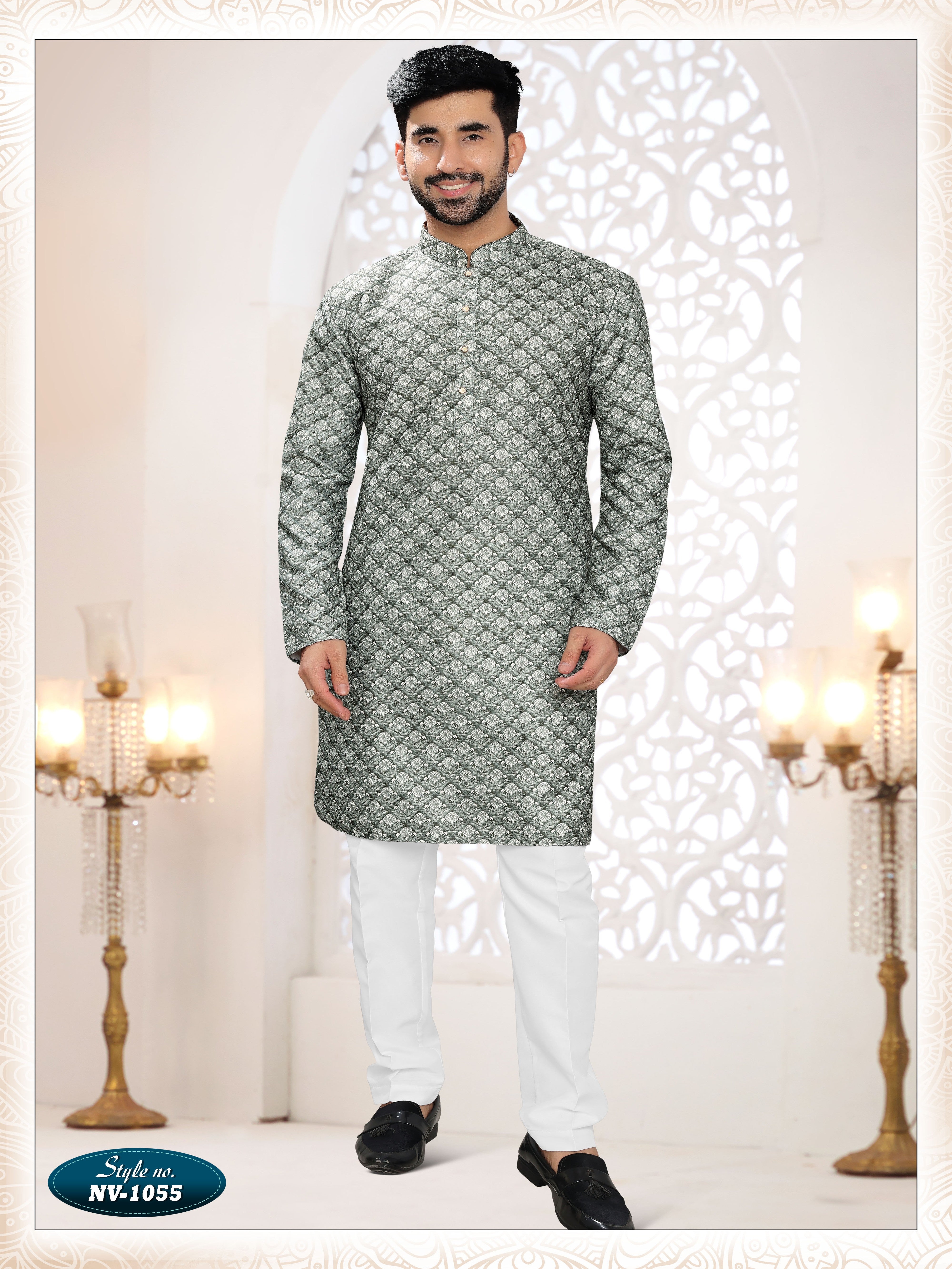 GREEN HUE KURTA SET WITH THREAD EMBROIDERY ALL-OVER