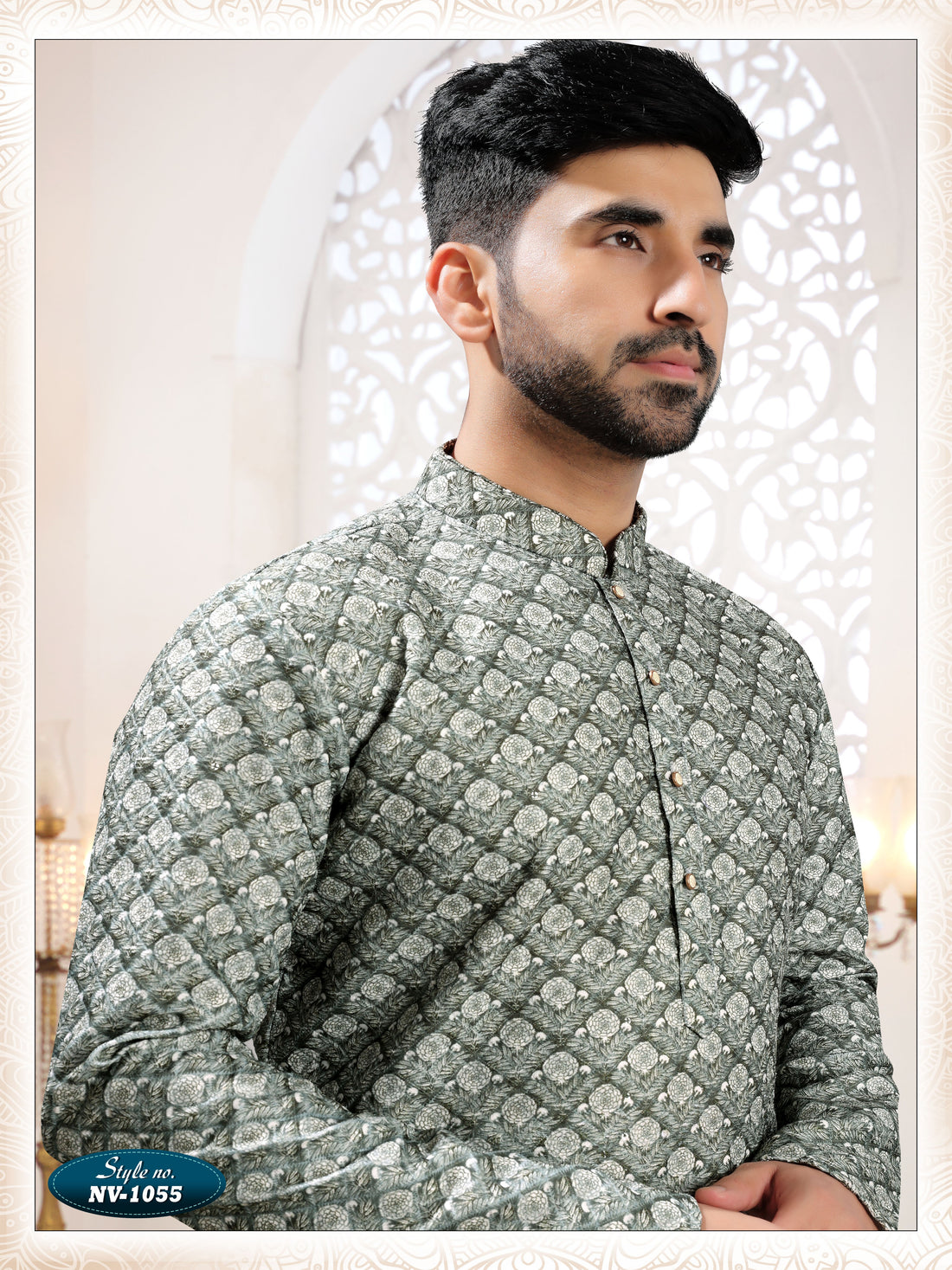 GREEN HUE KURTA SET WITH THREAD EMBROIDERY ALL-OVER