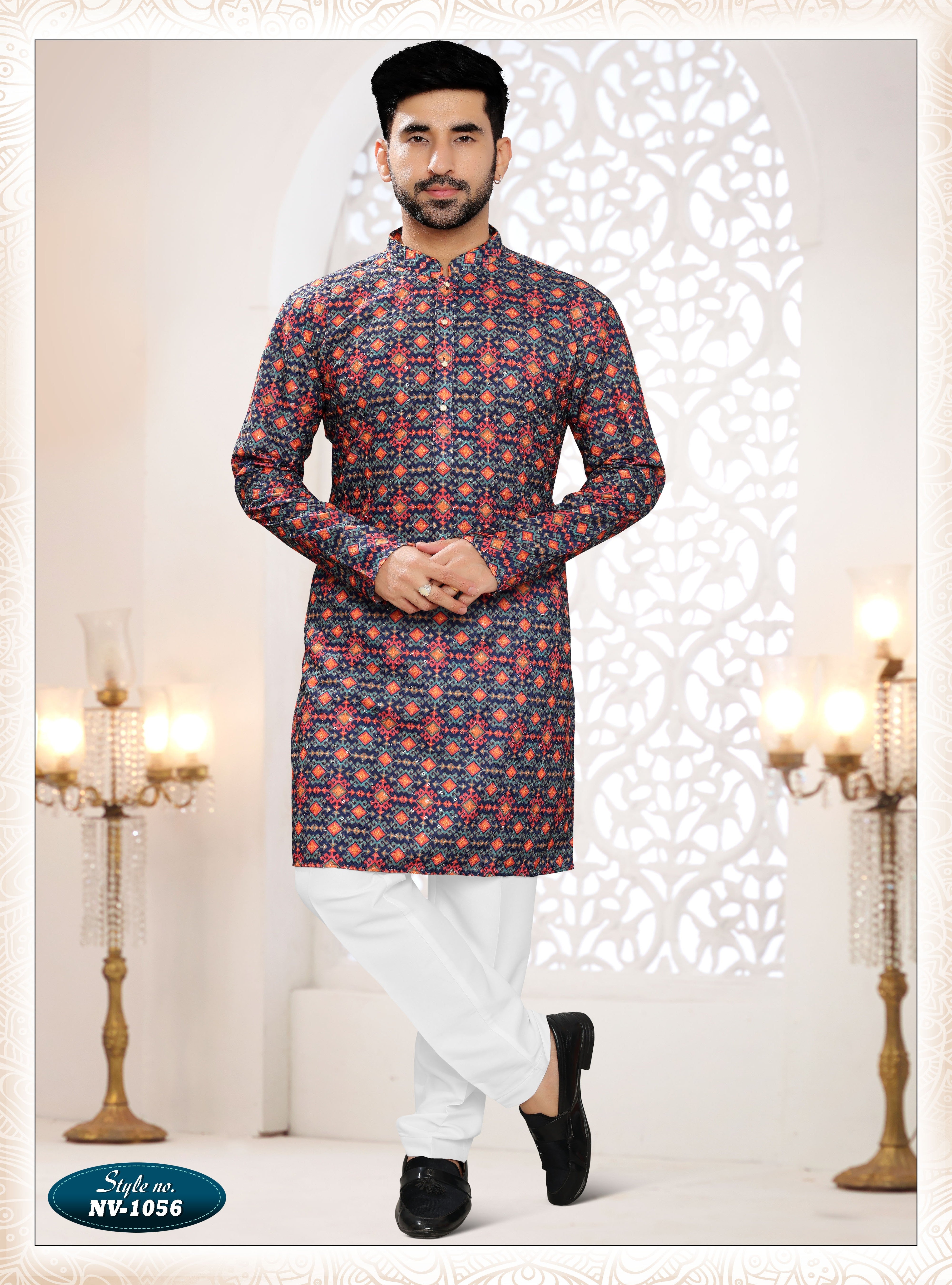 BLUE-BASE KURTA SET WITH THREAD EMBROIDERY ALL-OVER