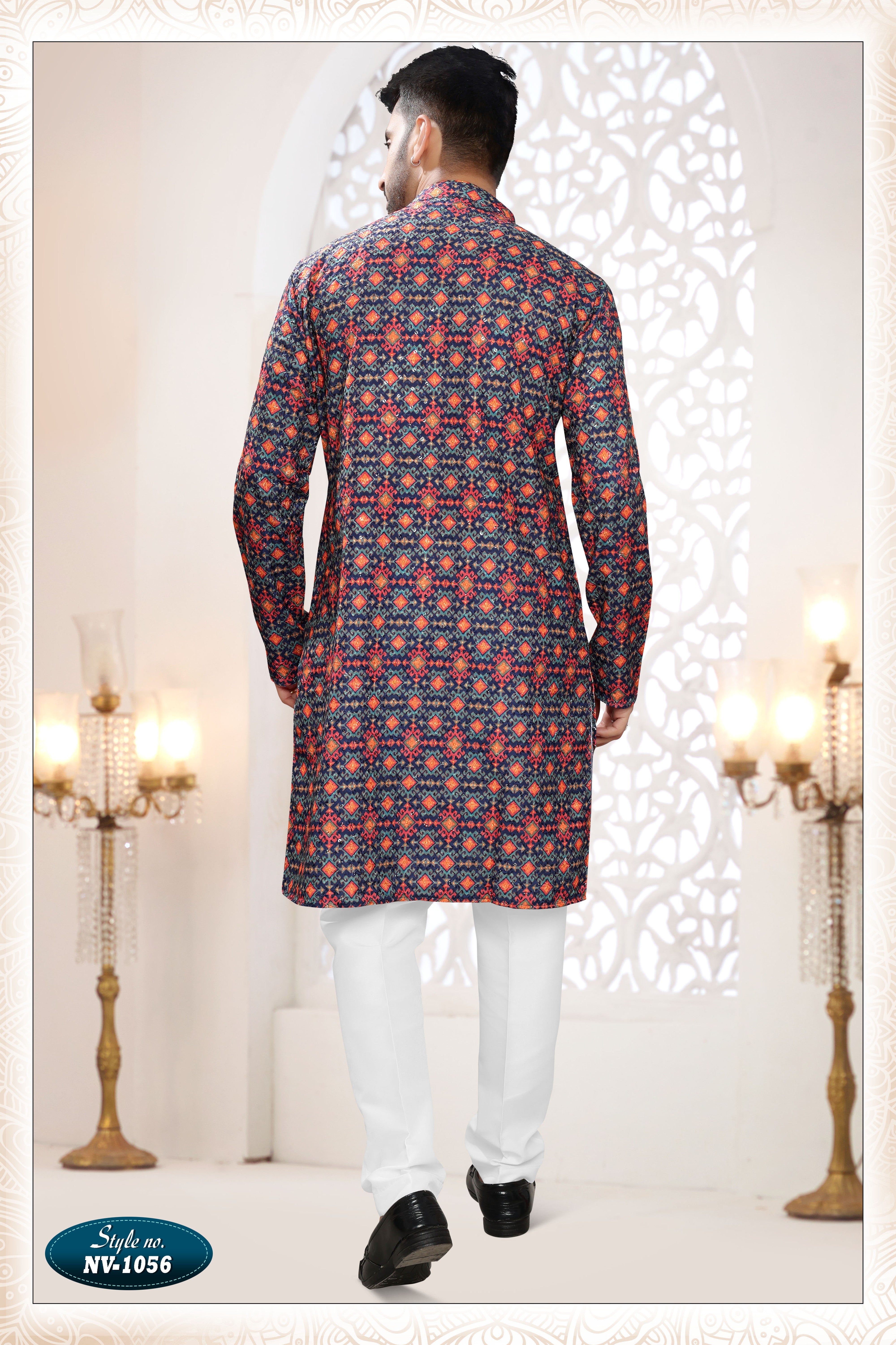 BLUE-BASE KURTA SET WITH THREAD EMBROIDERY ALL-OVER