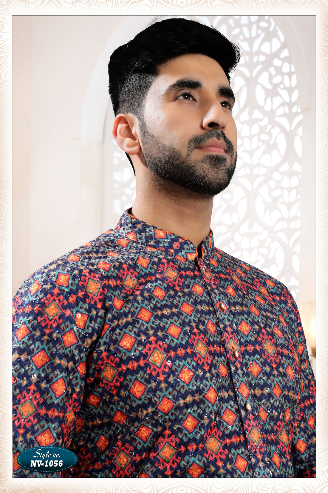 BLUE-BASE KURTA SET WITH THREAD EMBROIDERY ALL-OVER