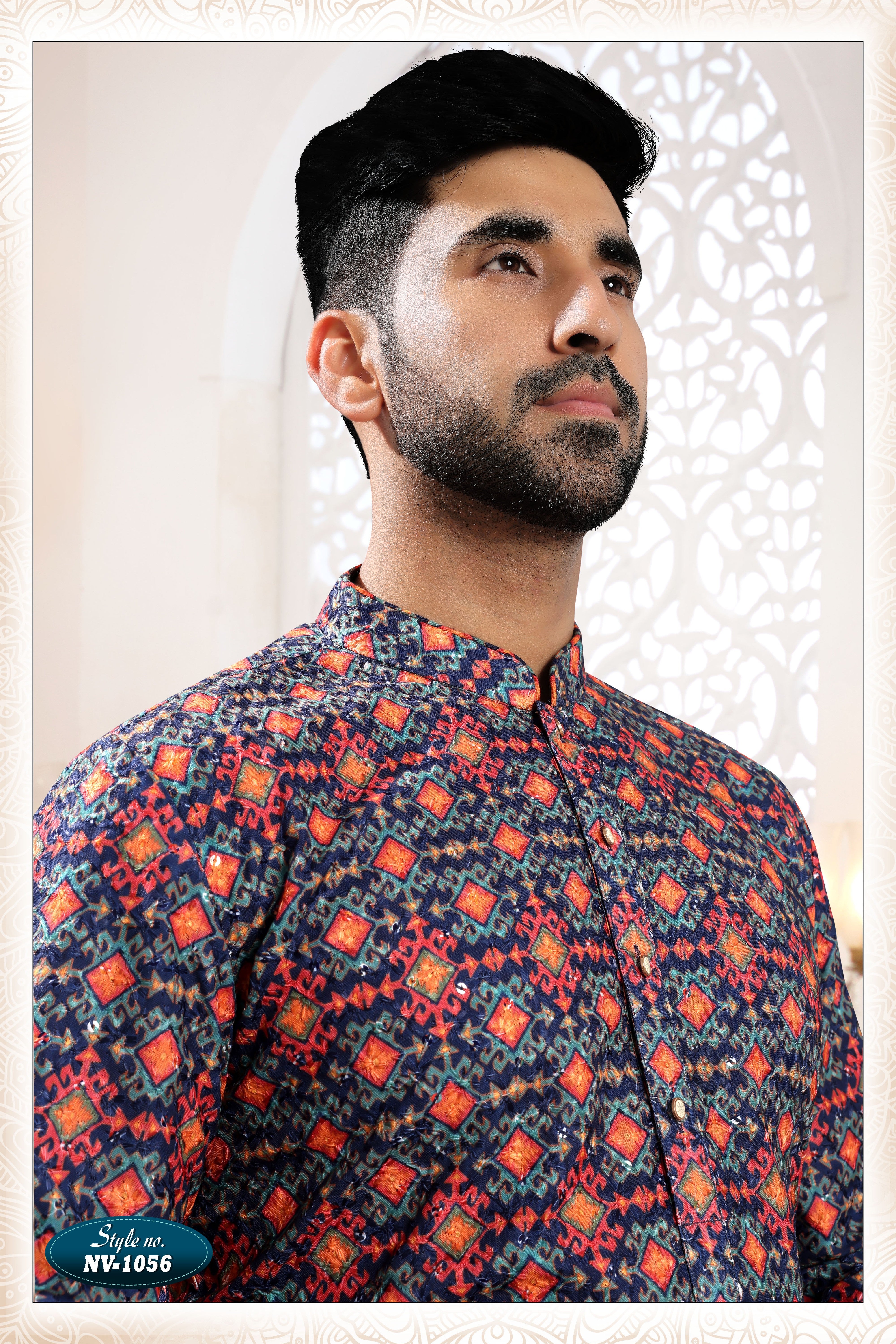 BLUE-BASE KURTA SET WITH THREAD EMBROIDERY ALL-OVER