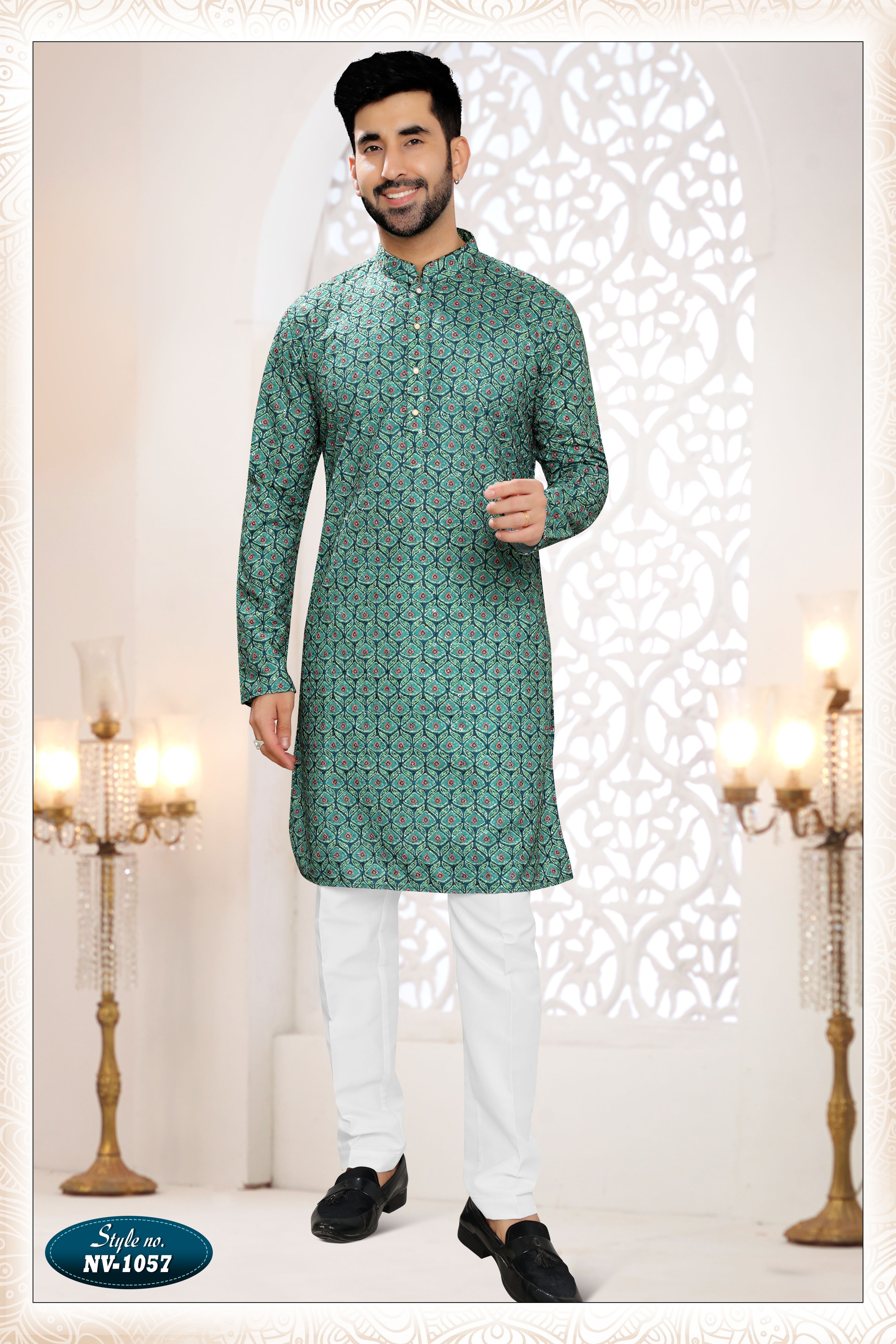 GREEN TONE KURTA SET WITH THREAD EMBROIDERY ALL-OVER