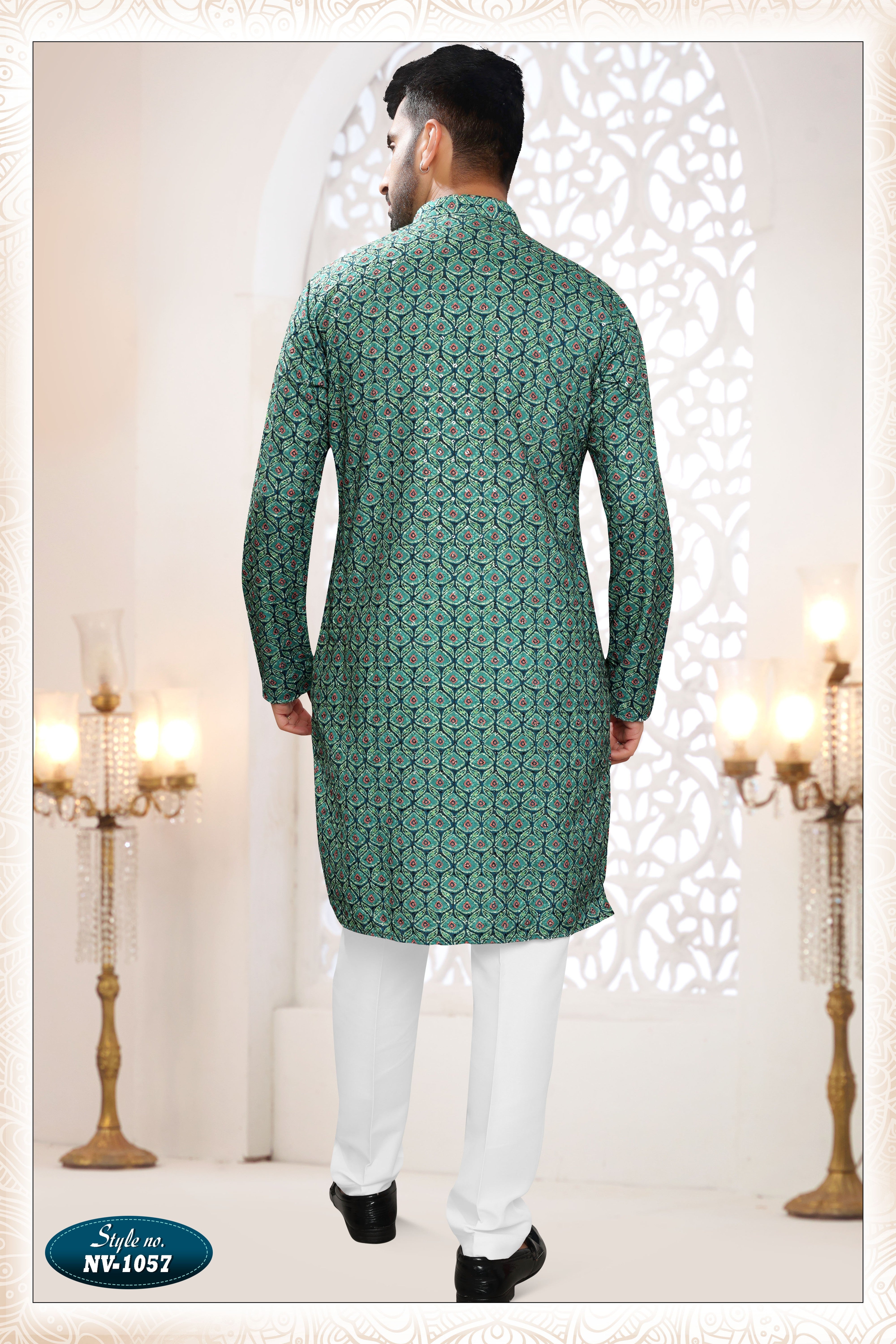 GREEN TONE KURTA SET WITH THREAD EMBROIDERY ALL-OVER
