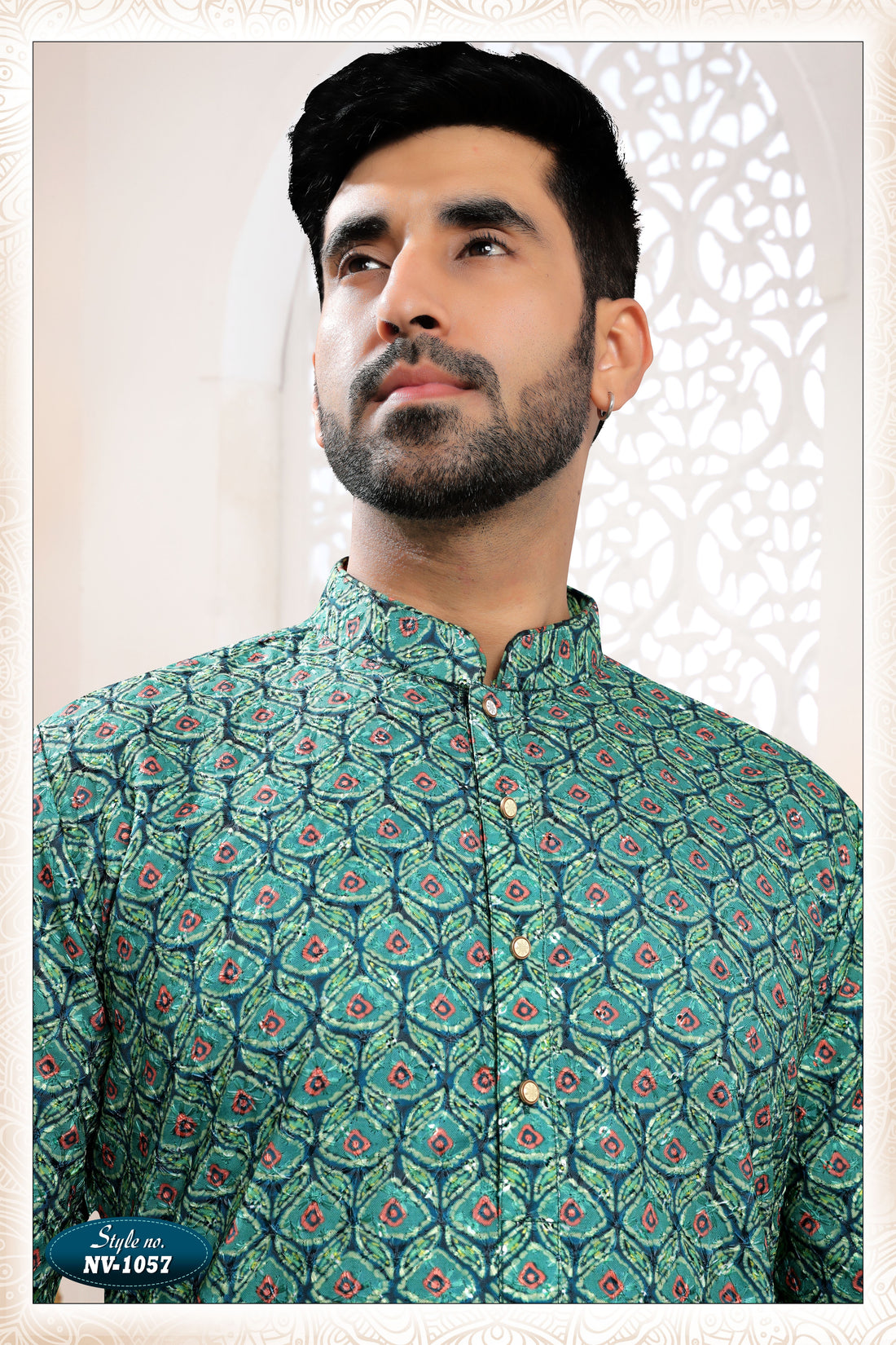 GREEN TONE KURTA SET WITH THREAD EMBROIDERY ALL-OVER