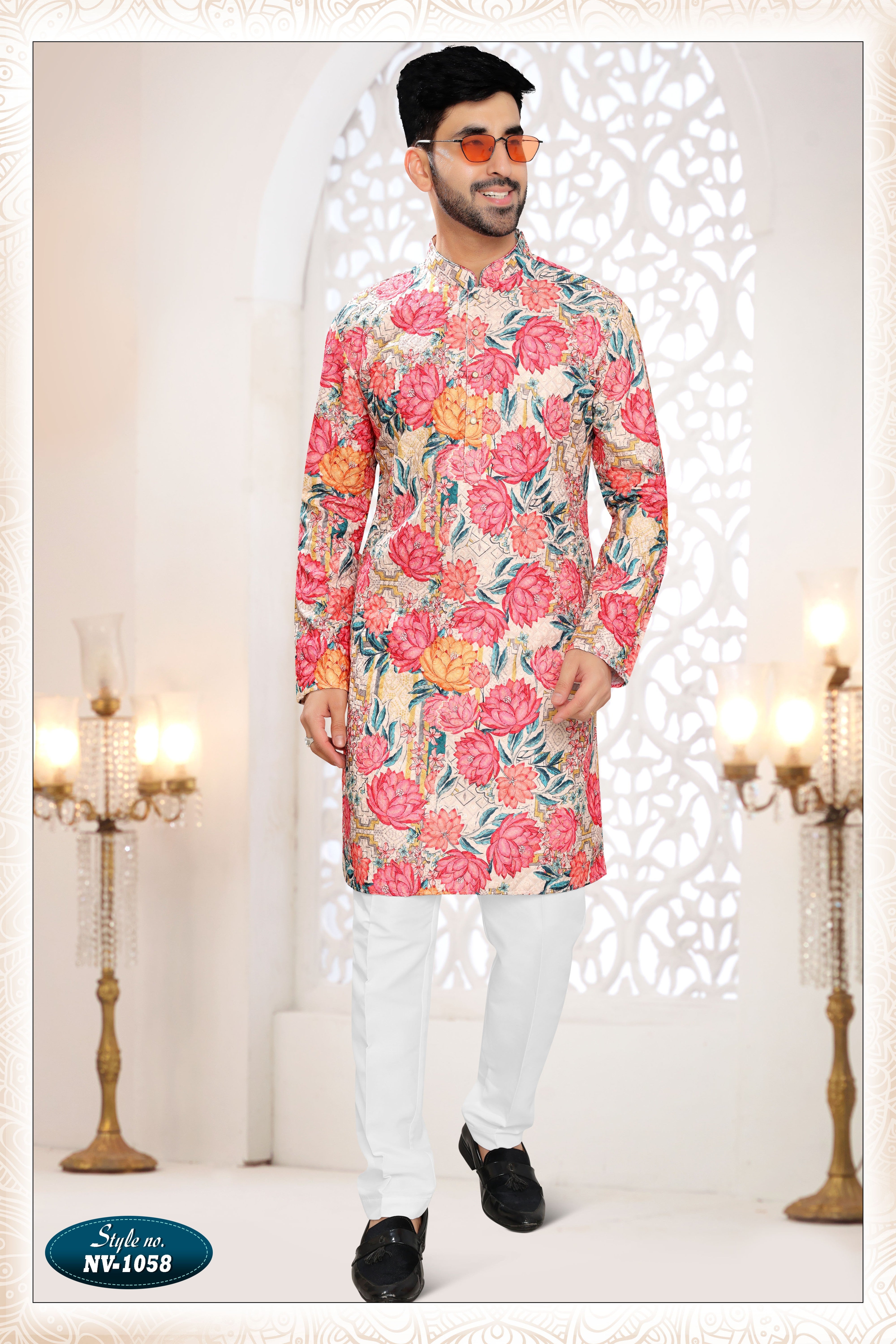 CREAM-BASE ( MULTI-TONE ) KURTA SET WITH THREAD EMBROIDERY ALL-OVER