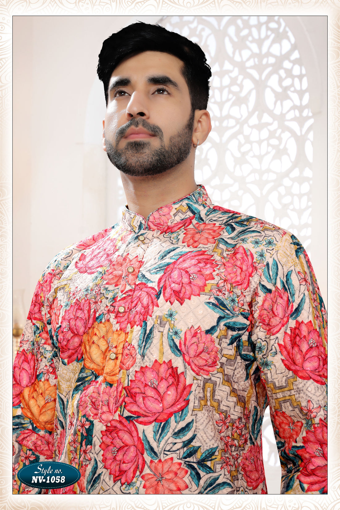 CREAM-BASE ( MULTI-TONE ) KURTA SET WITH THREAD EMBROIDERY ALL-OVER