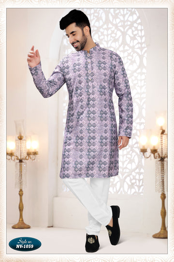PURPLE TONE KURTA SET WITH THREAD EMBROIDERY ALL-OVER