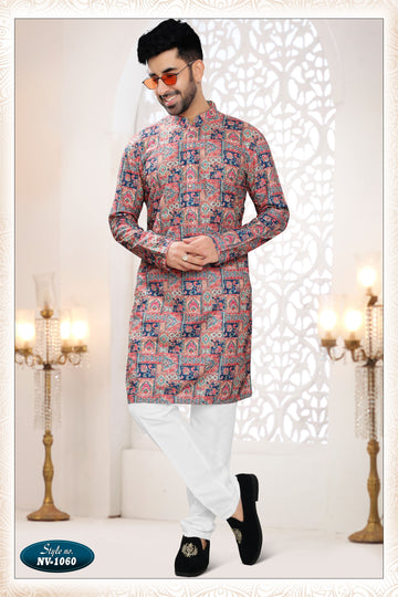 CREAM-BASE ( MULTI-TONE ) KURTA SET WITH THREAD EMBROIDERY ALL-OVER