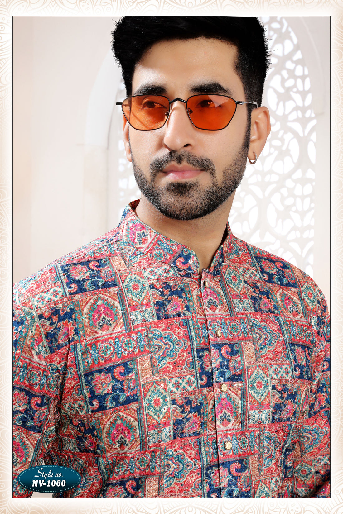 CREAM-BASE ( MULTI-TONE ) KURTA SET WITH THREAD EMBROIDERY ALL-OVER