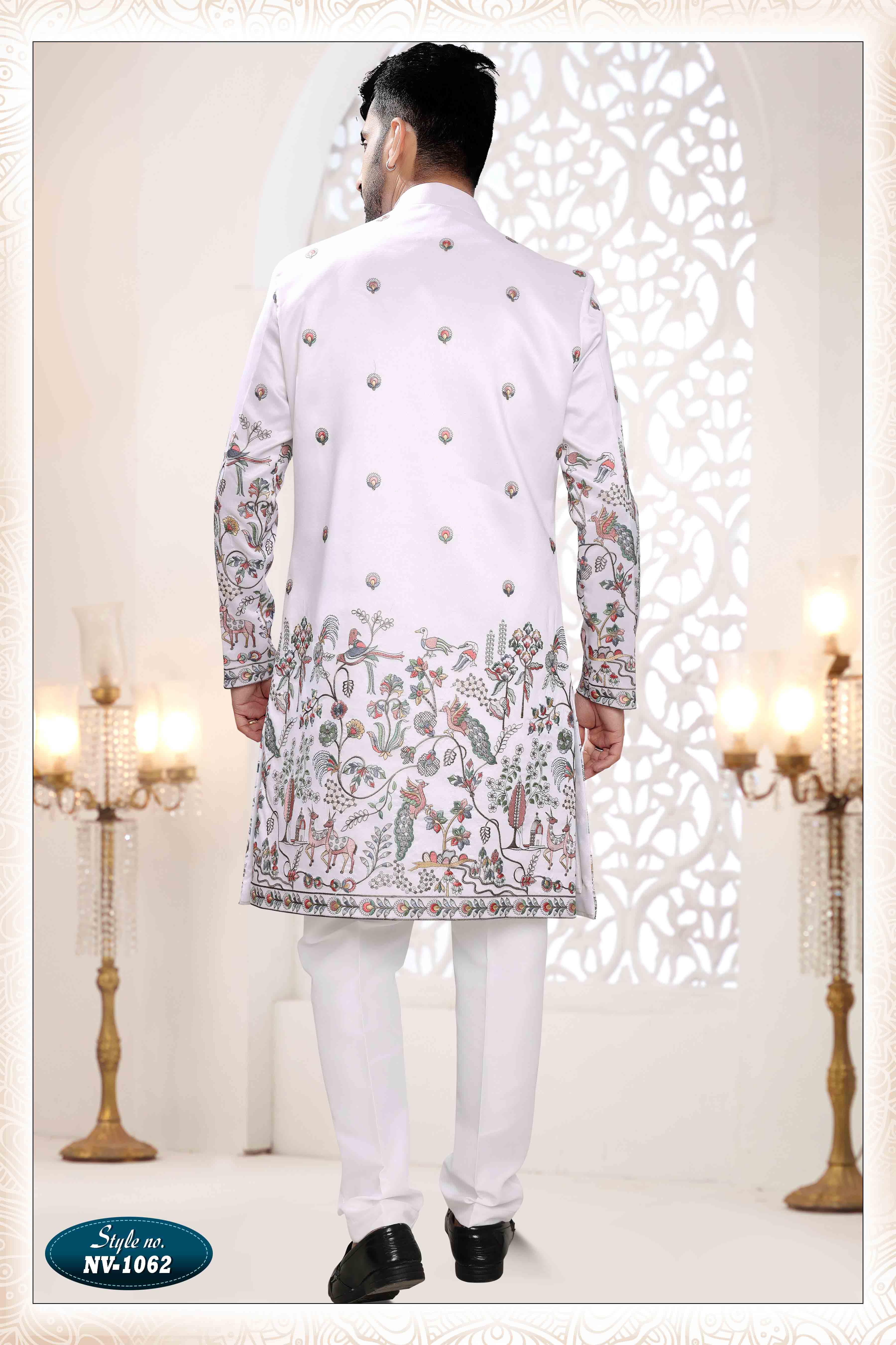 Embroidered Art Silk Sherwani in Off White