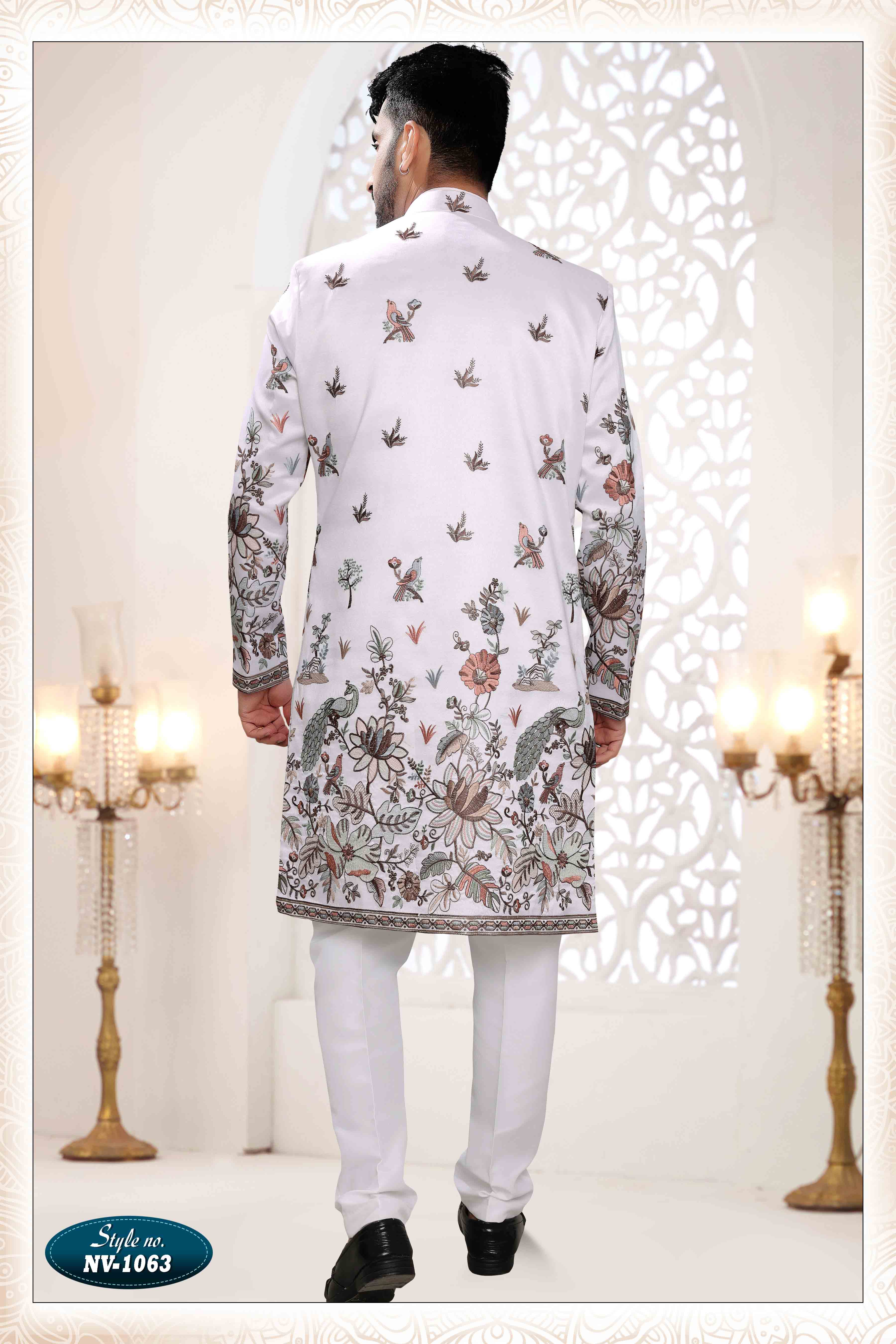 Embroidered Art Silk Sherwani in Off White