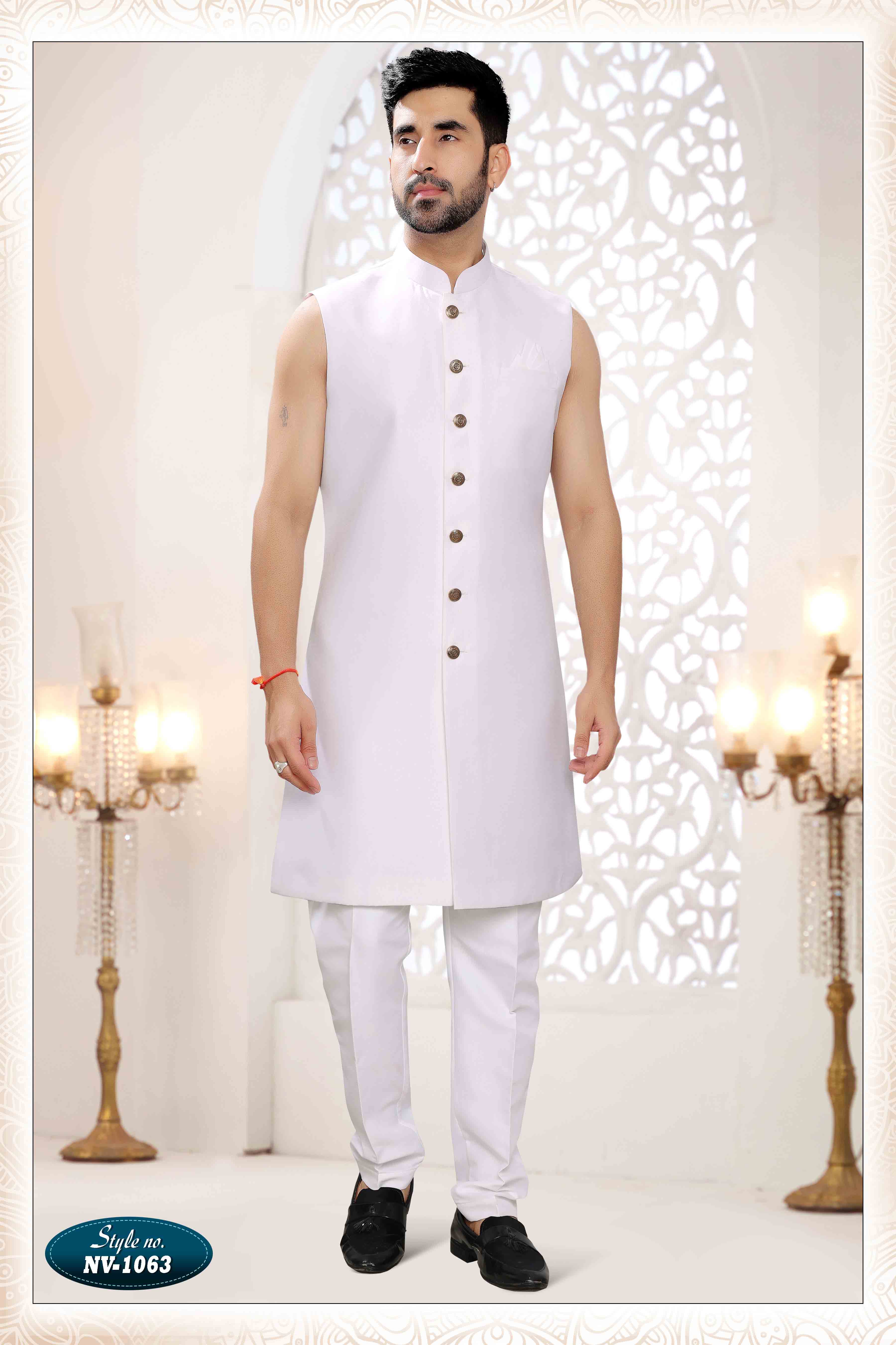 Embroidered Art Silk Sherwani in Off White