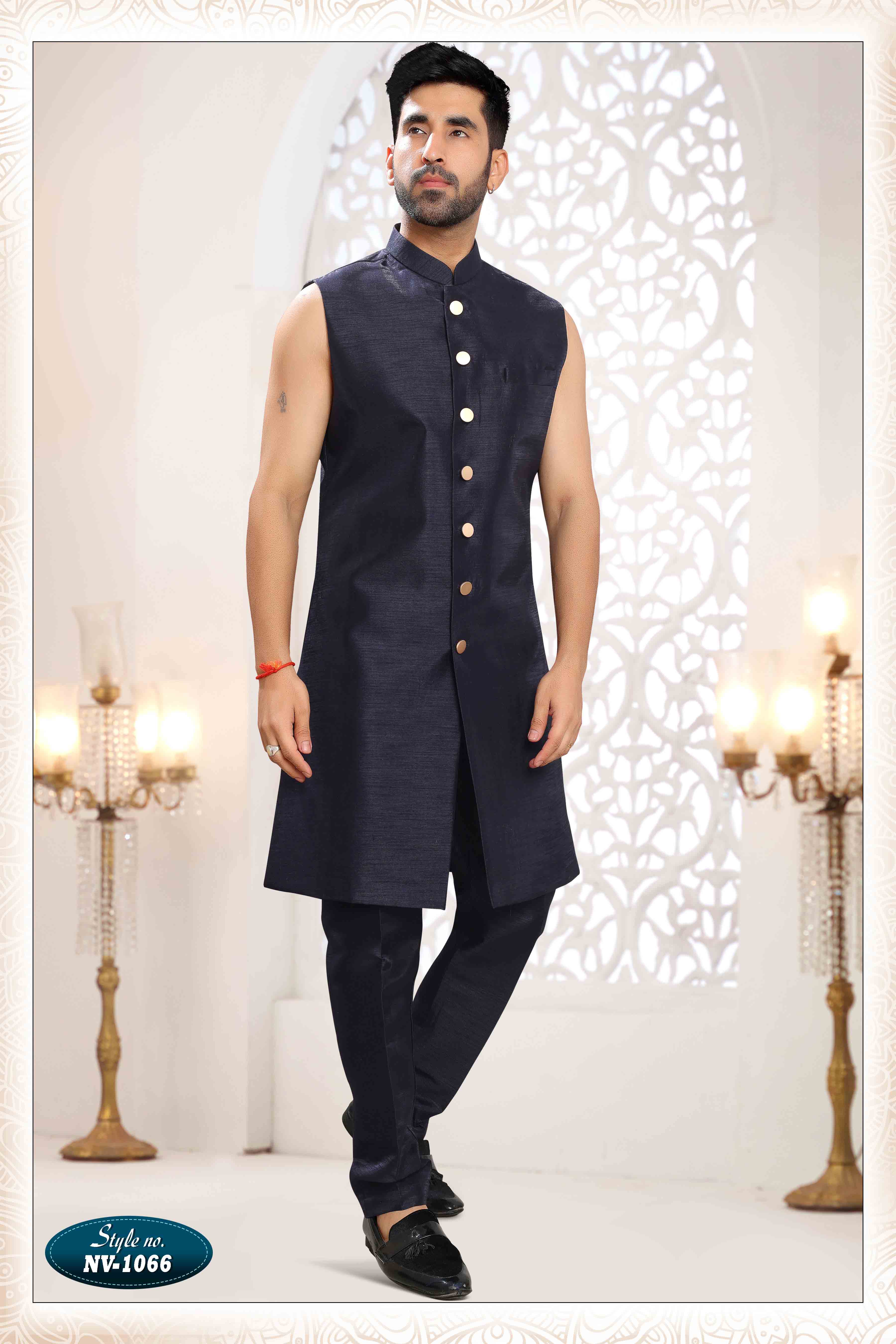 Embroidered Art Silk Sherwani in Off Blue