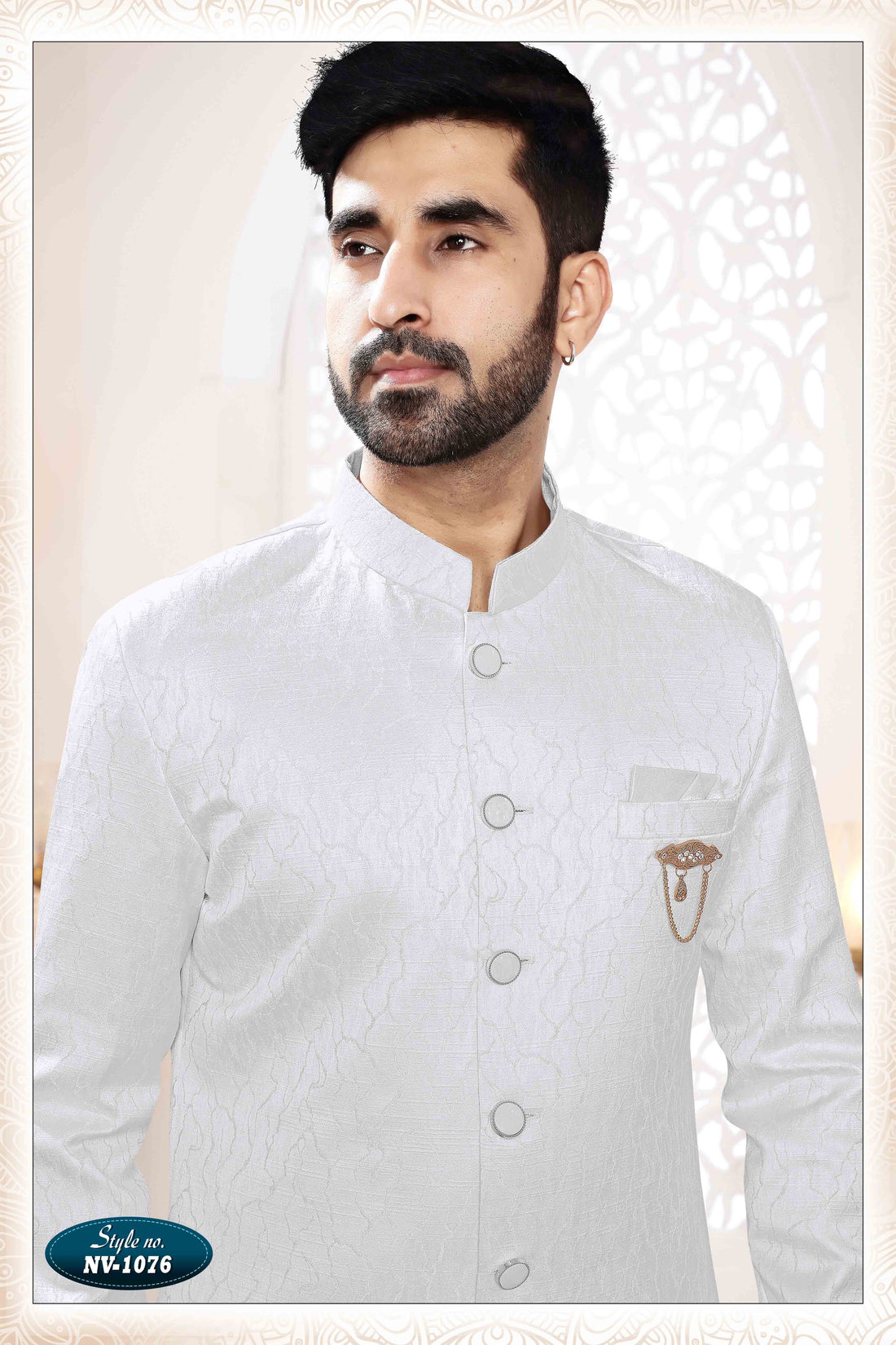 Woven Art Silk Jacquard Sherwani in Off White