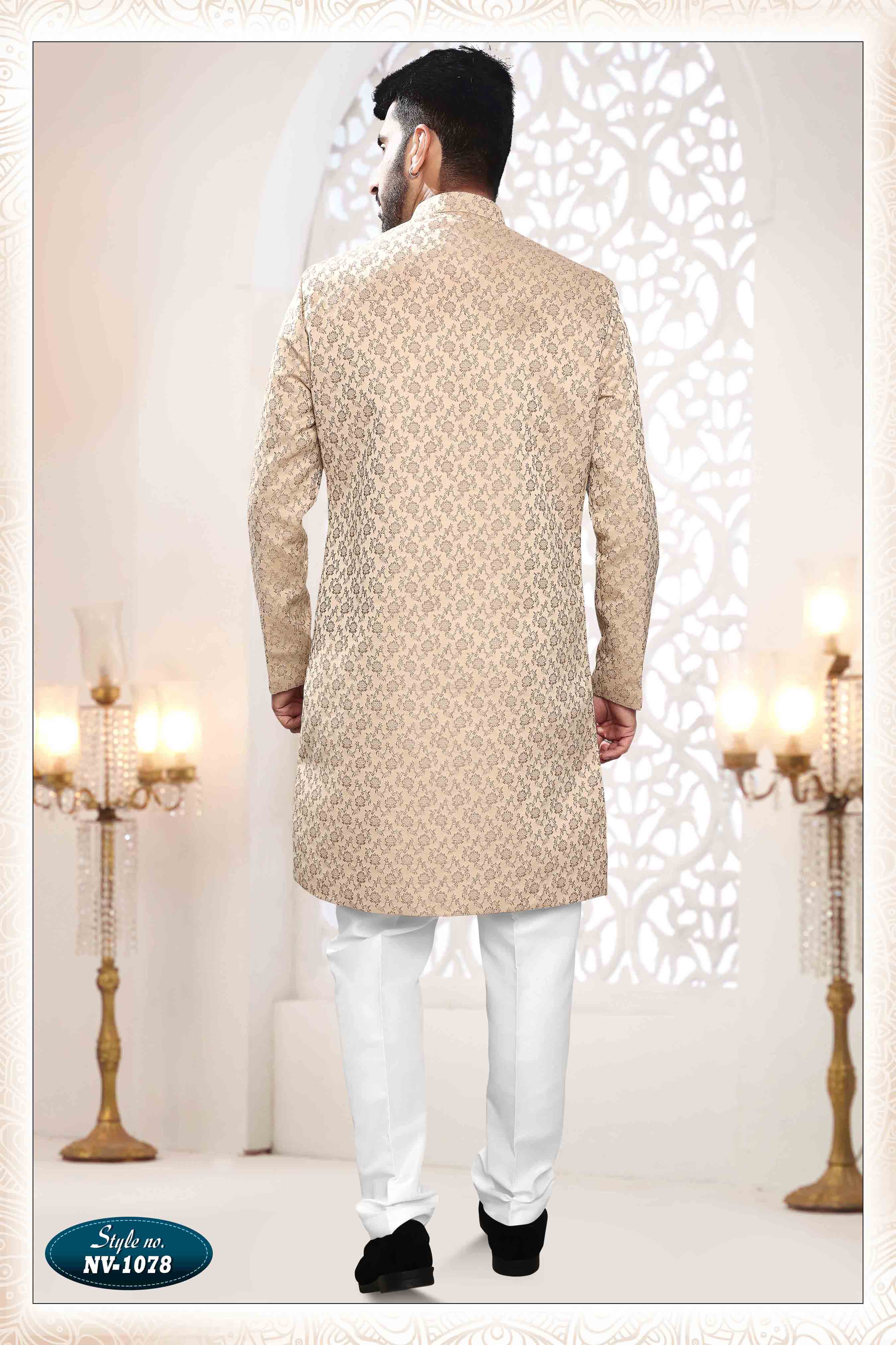 Woven Art Silk Jacquard Sherwani in gold