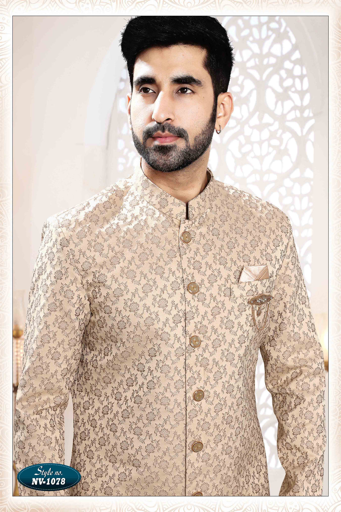 Woven Art Silk Jacquard Sherwani in gold